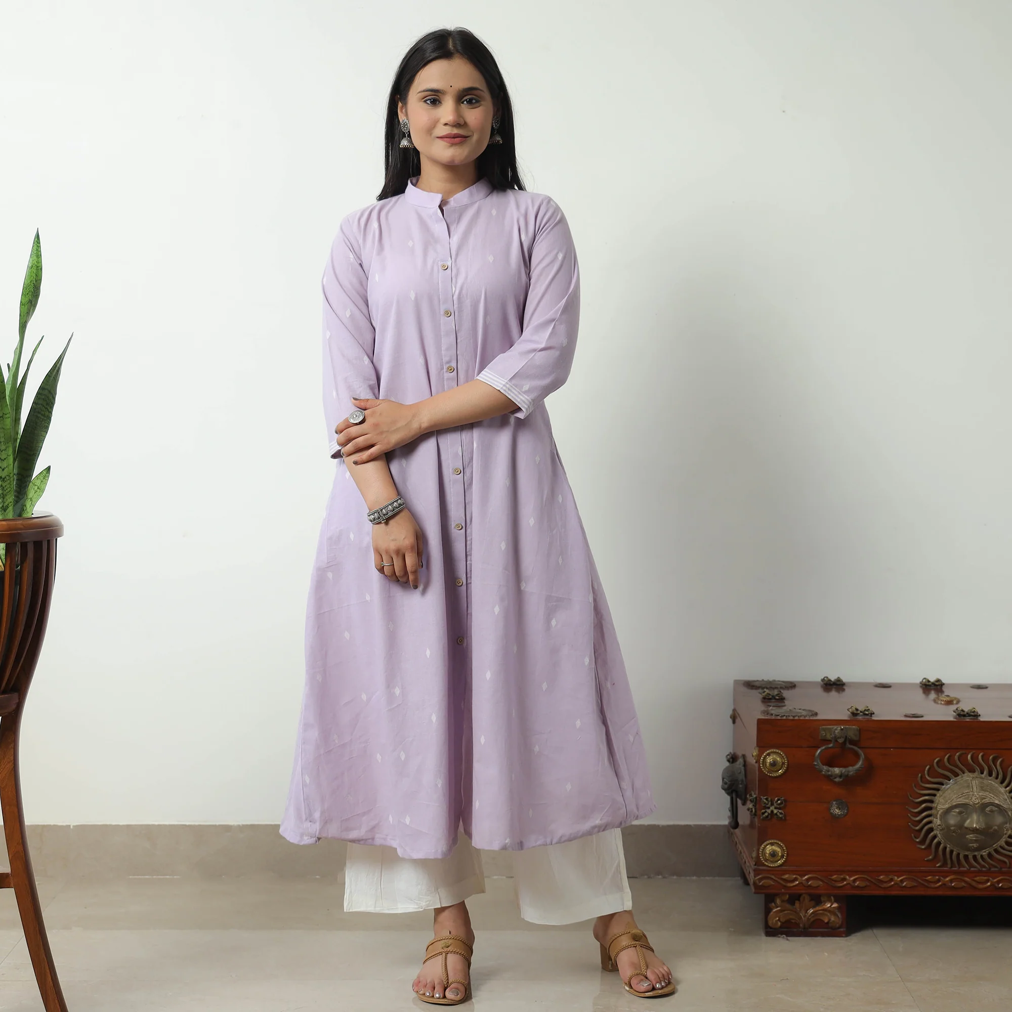 Purple - Jacquard Cotton A-Line Kurta 11 - Image 2