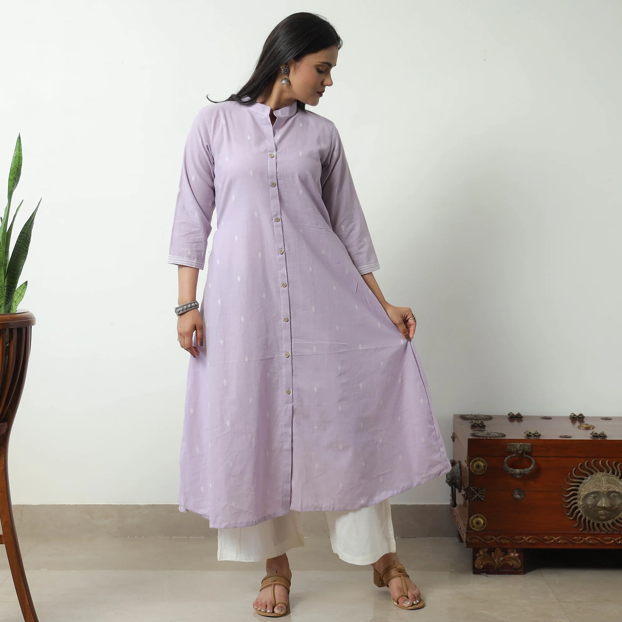 Purple - Jacquard Cotton A-Line Kurta 11 - Image 3