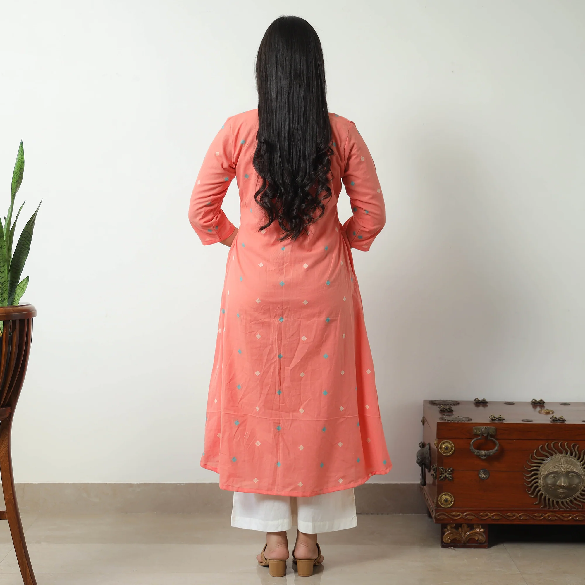 Peach - Jacquard Cotton A-Line Kurta 15 - Image 7