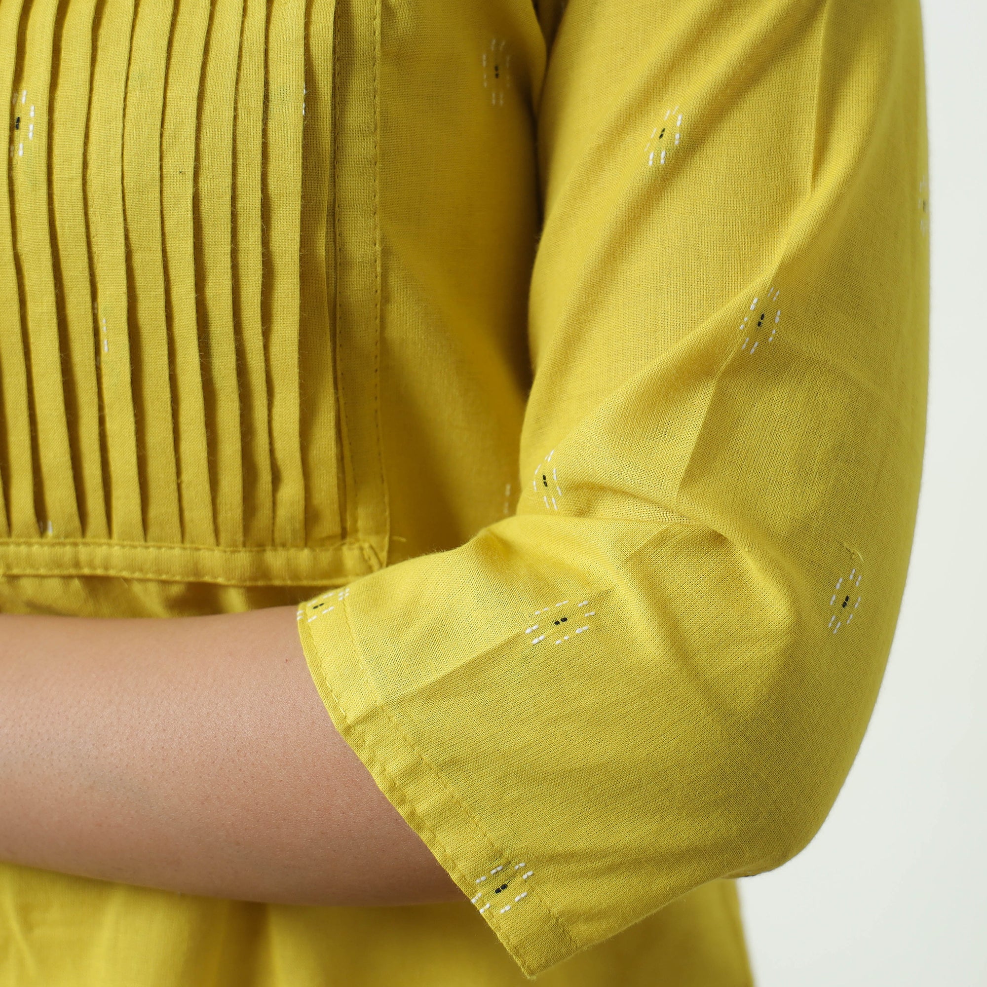 Yellow - Jacquard Cotton Pintuck Straight Kurta 30 - Image 6