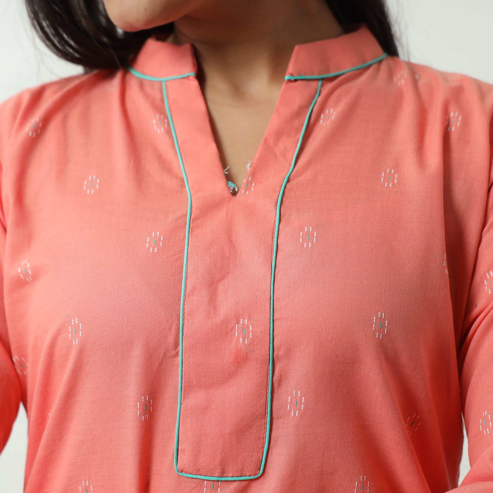 Peach - Jacquard Cotton Short Kurta 38 - Image 5