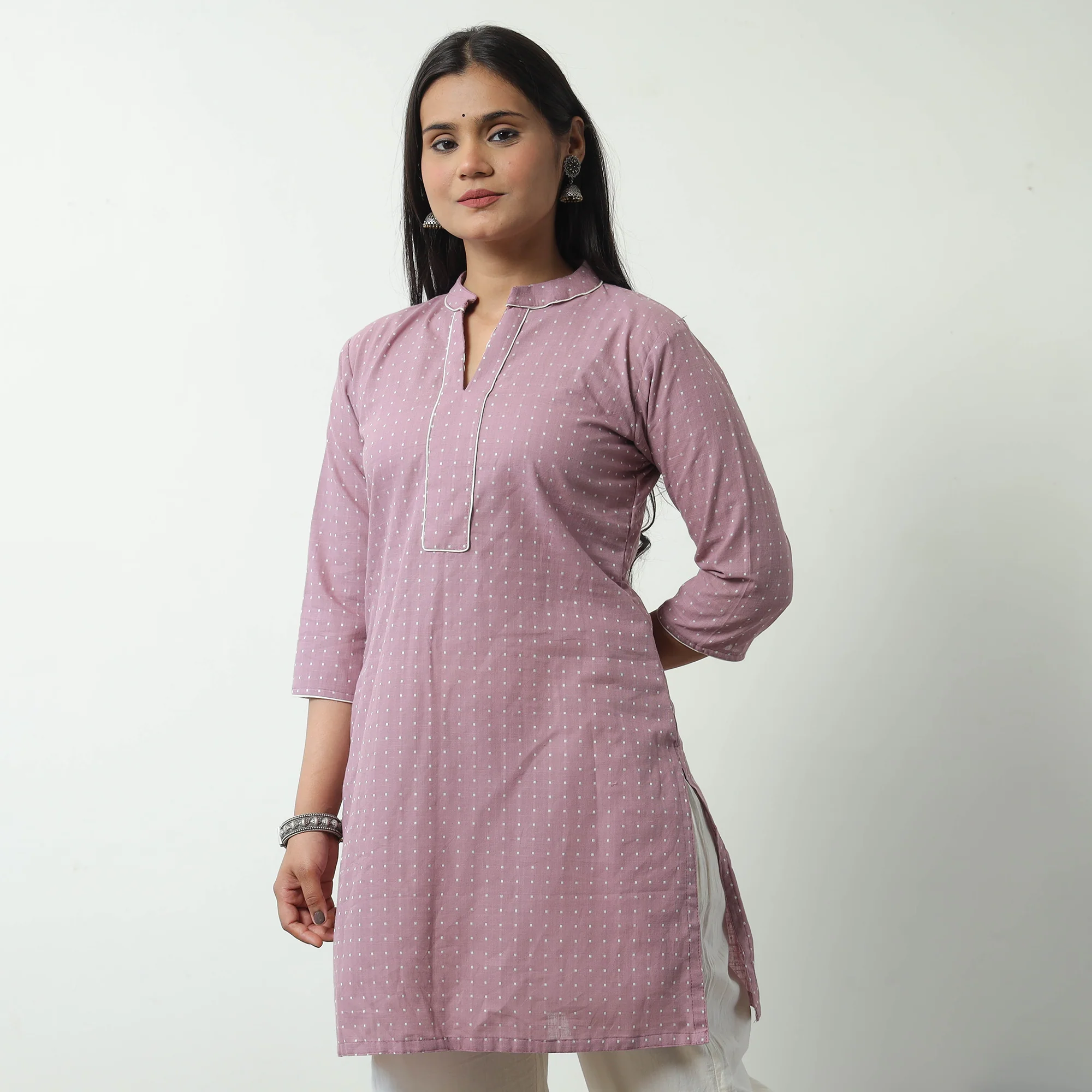 Purple - Jacquard Cotton Short Kurta 40 - Image 3