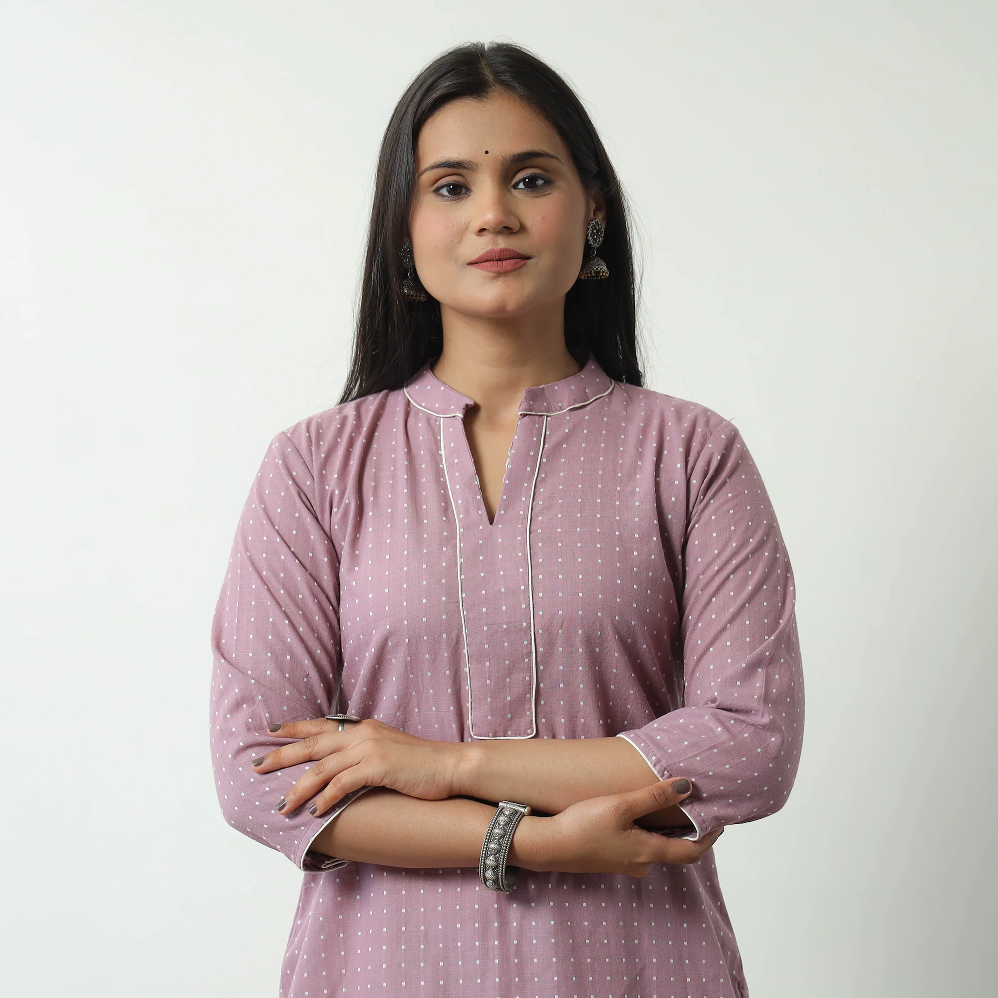 Purple - Jacquard Cotton Short Kurta 40 - Image 4