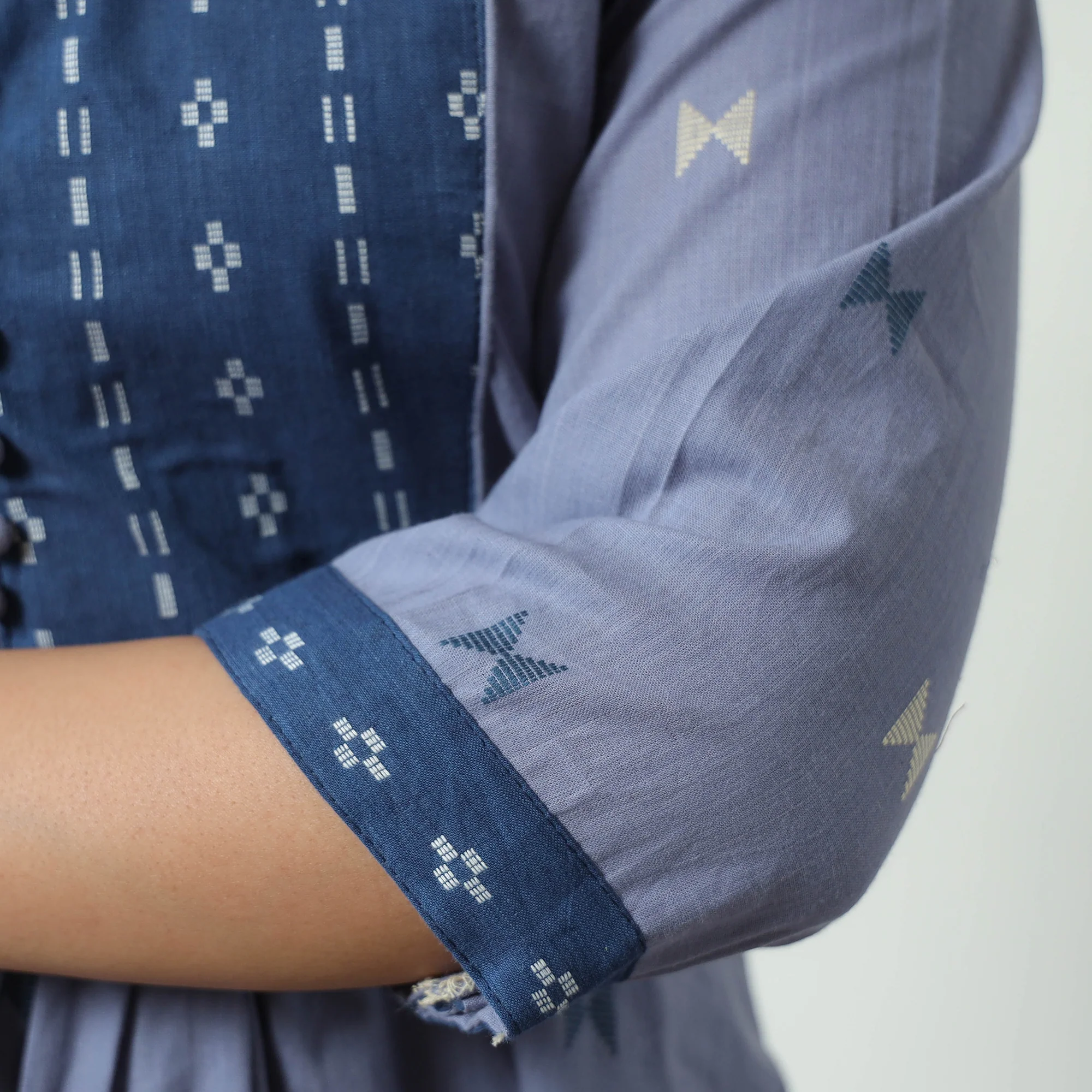 Blue - Jacquard Cotton A-Line Kurta 06 - Image 6