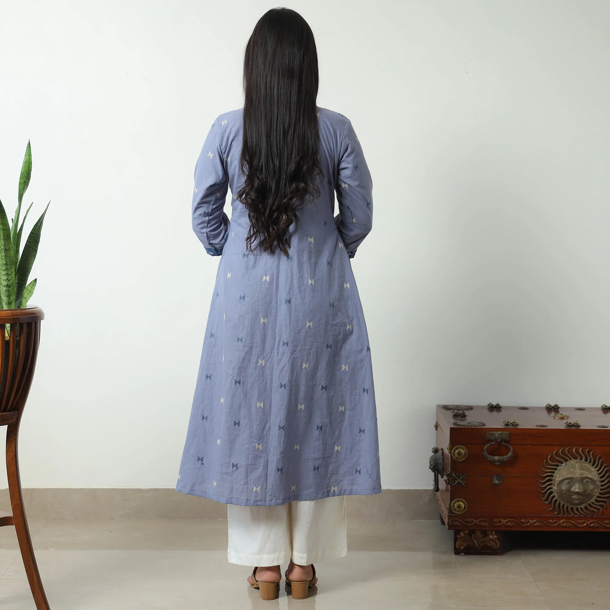 Blue - Jacquard Cotton A-Line Kurta 06 - Image 7