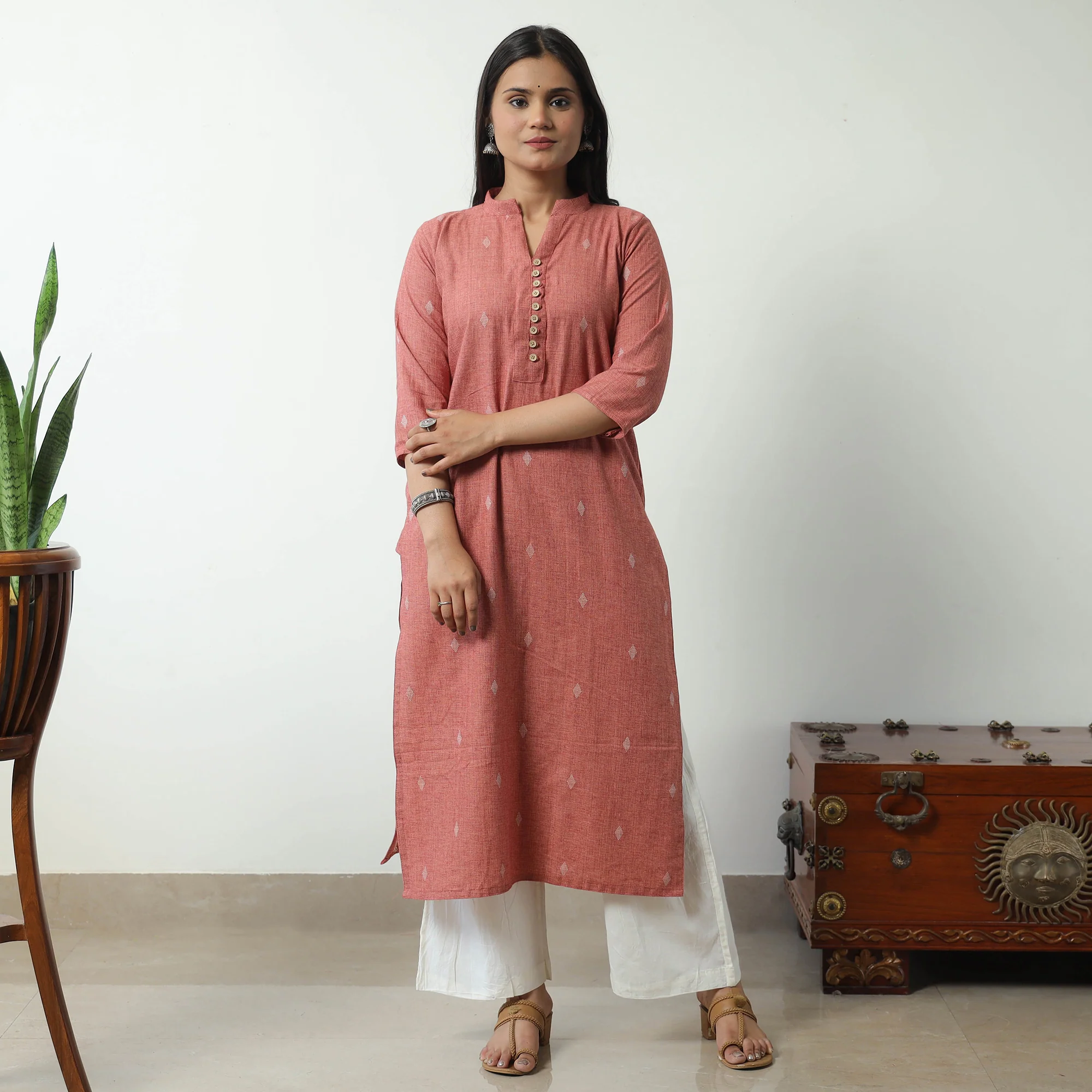 Brown - Jacquard Cotton Straight Kurta 08 - Image 2