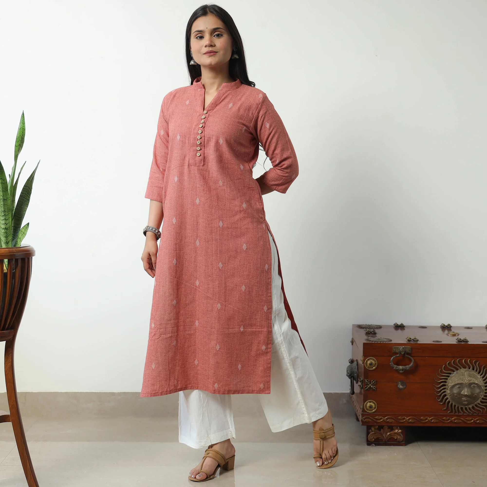 Brown - Jacquard Cotton Straight Kurta 08 - Image 3