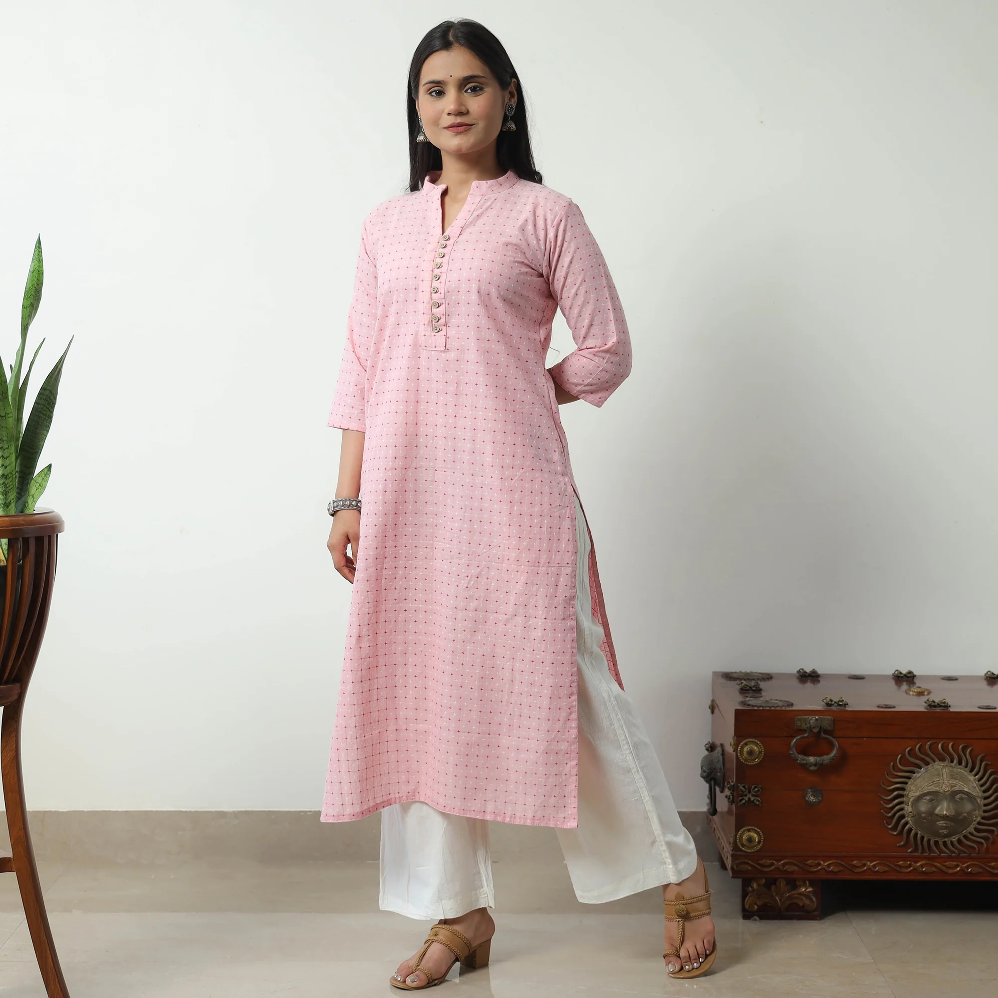 Pink - Jacquard Cotton Straight Kurta 09 - Image 3