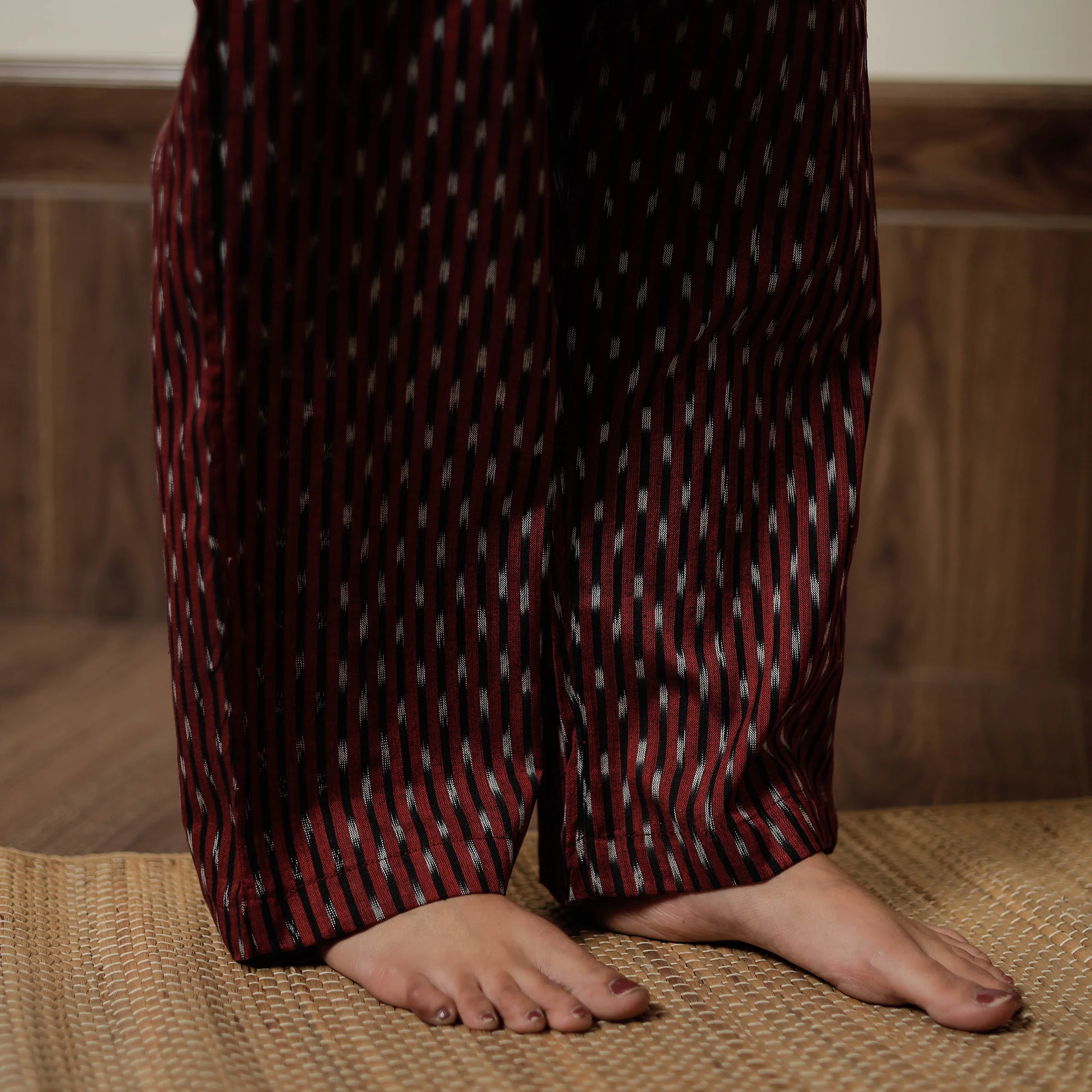 Maroon - Pochampally Ikat Cotton Top & Pyjama Night Suit Set 12 - Image 5