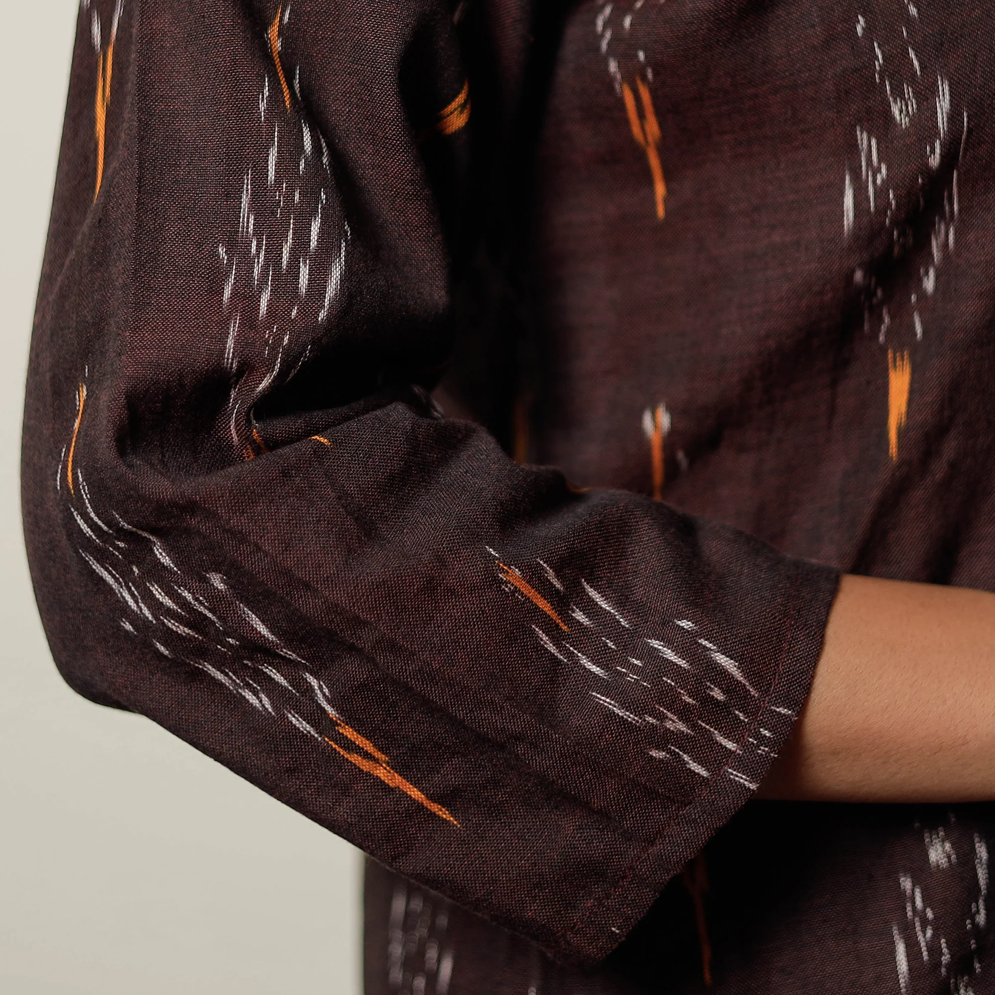 Brown - Pochampally Ikat Cotton Top & Pyjama Night Suit Set 08 - Image 5