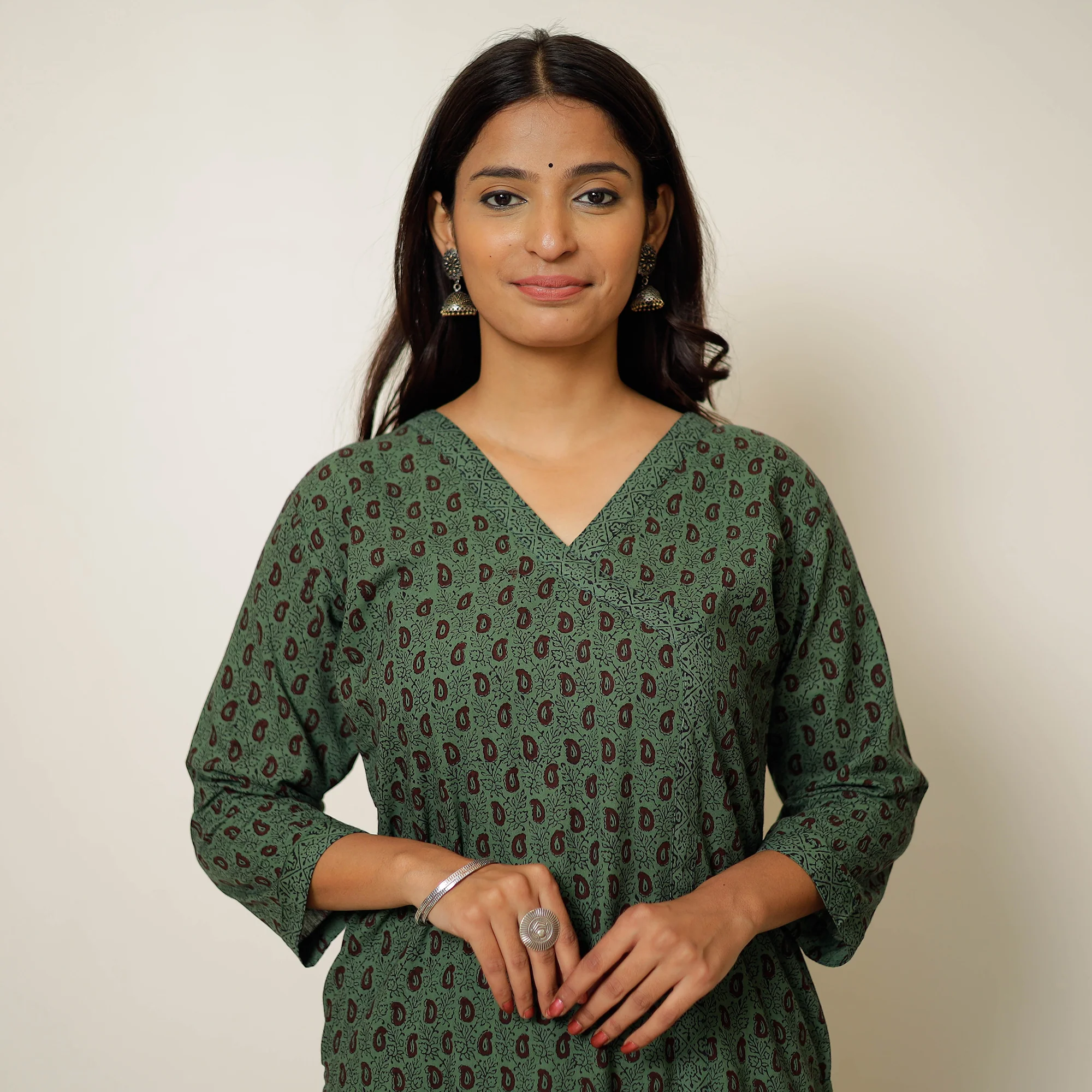 Green - Bagh Block Printed Cotton Kurta with Palazzo & Dupatta Set 04 - Image 4