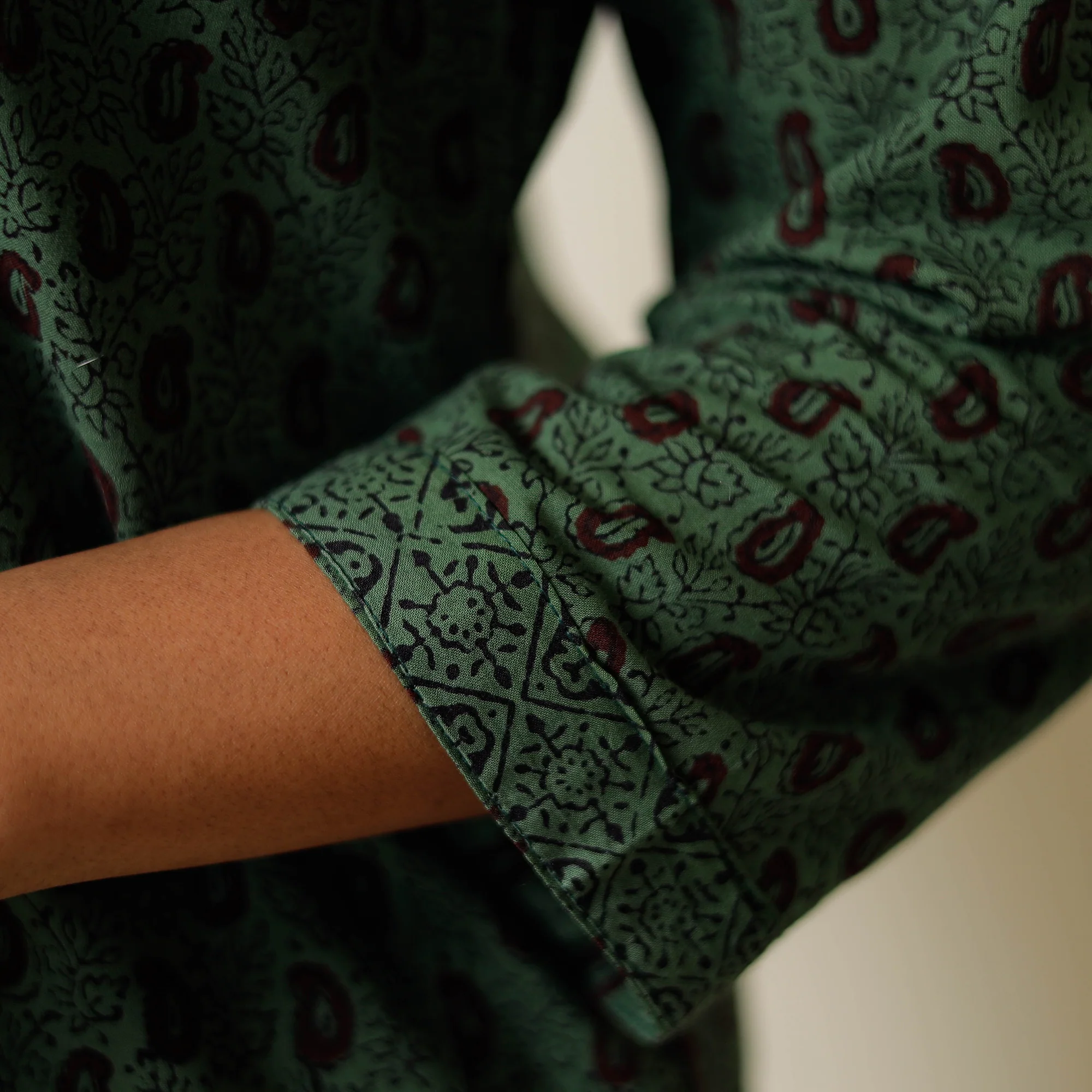 Green - Bagh Block Printed Cotton Kurta with Palazzo & Dupatta Set 04 - Image 5