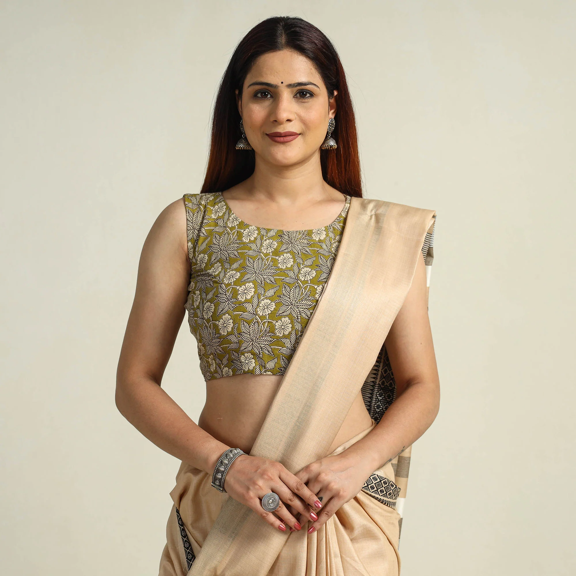 Green - Kalamkari Printed Cotton Stitched Blouse 11