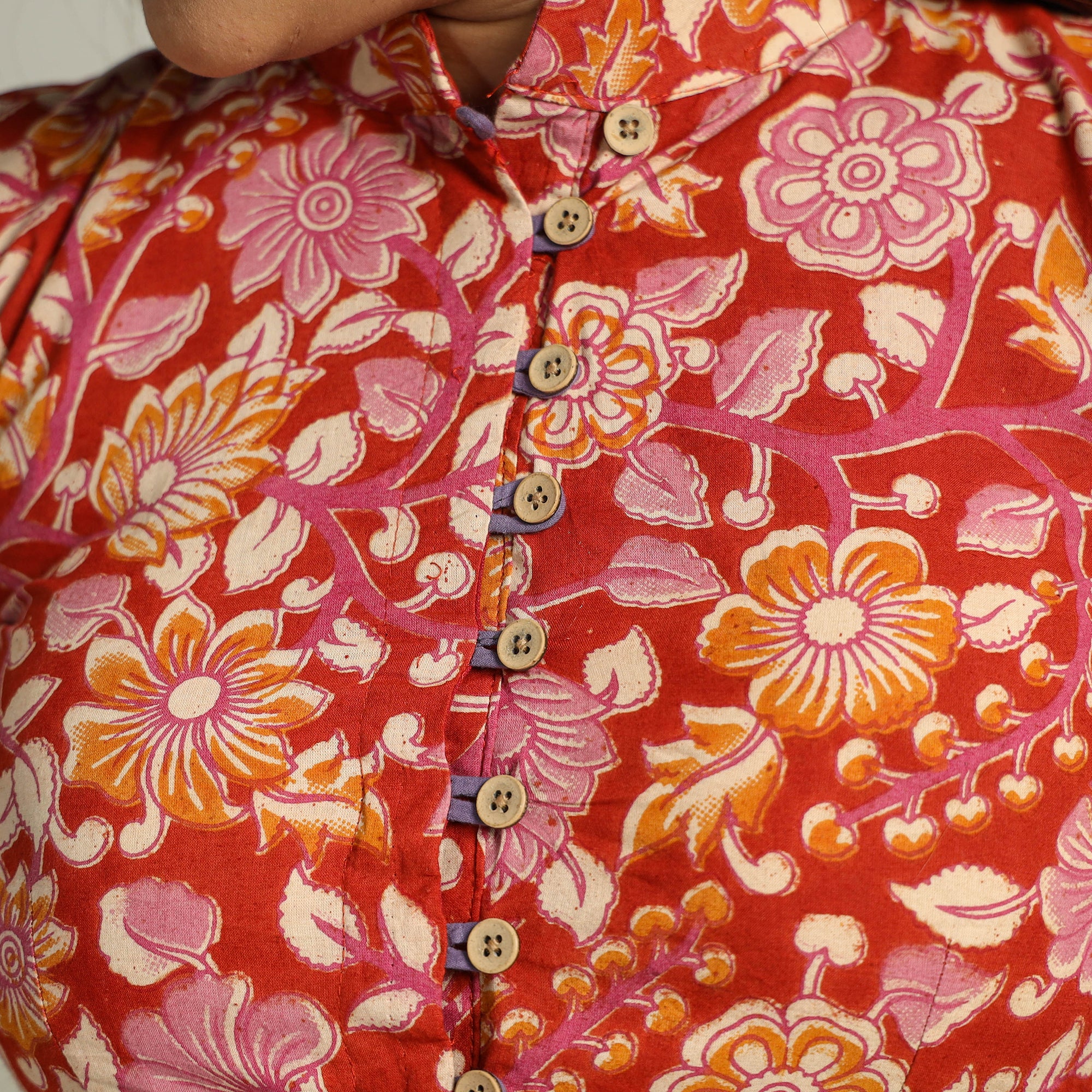 Red - Kalamkari Printed Cotton Stitched Blouse 03 - Image 5