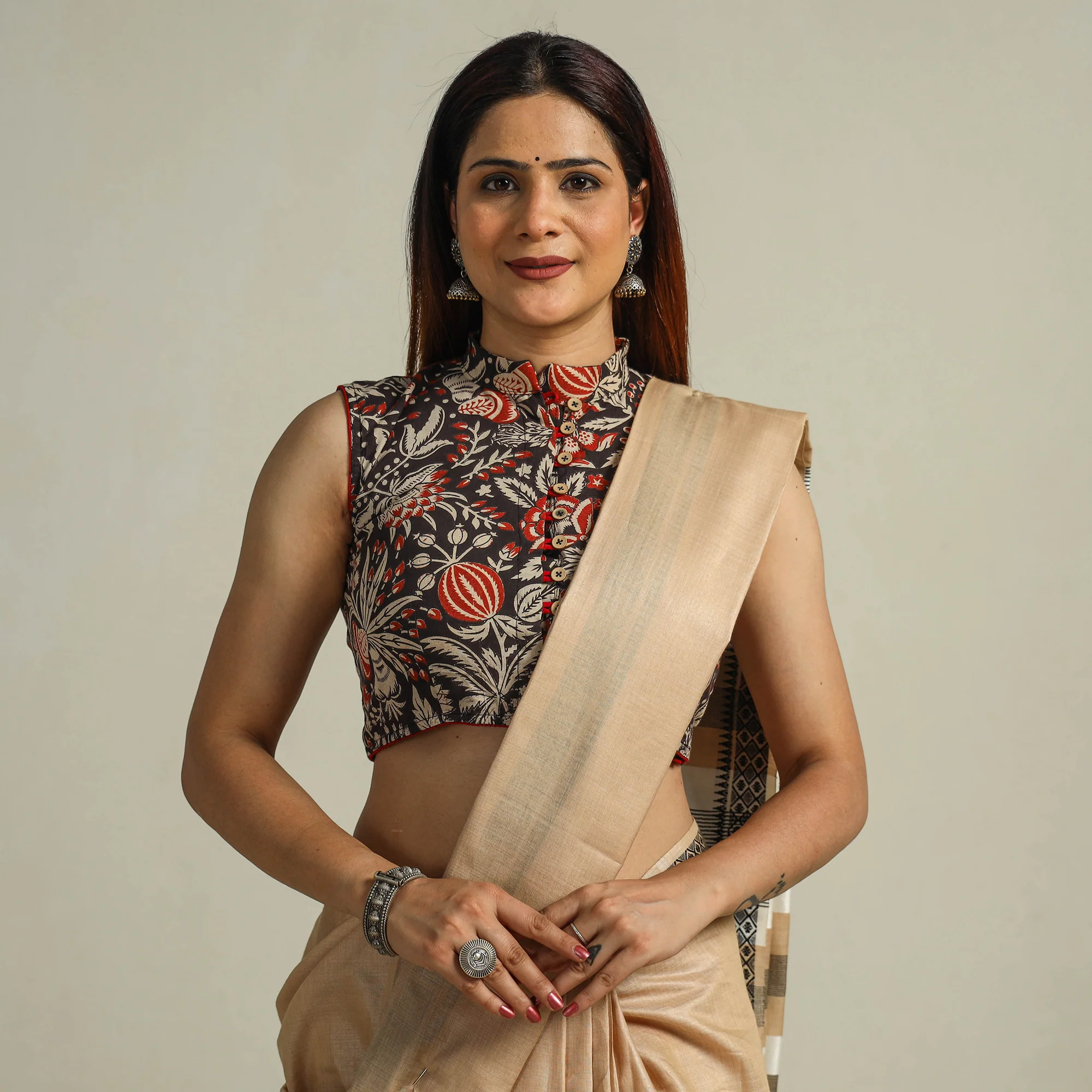 Black - Kalamkari Printed Cotton Stitched Blouse 05