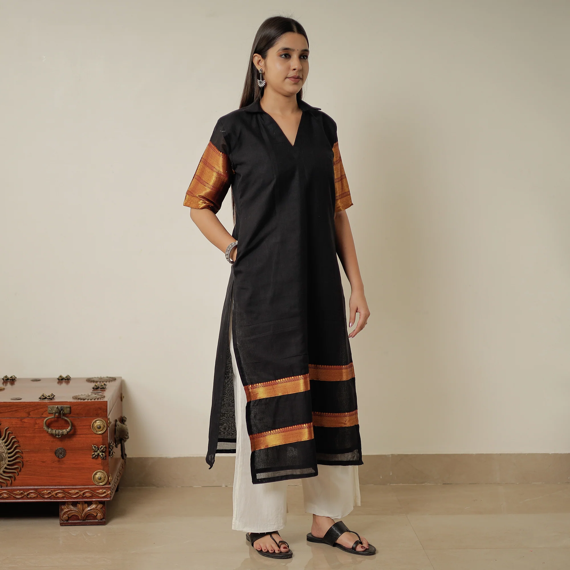 Black - Dharwad Mercerised Cotton Straight Kurta 01