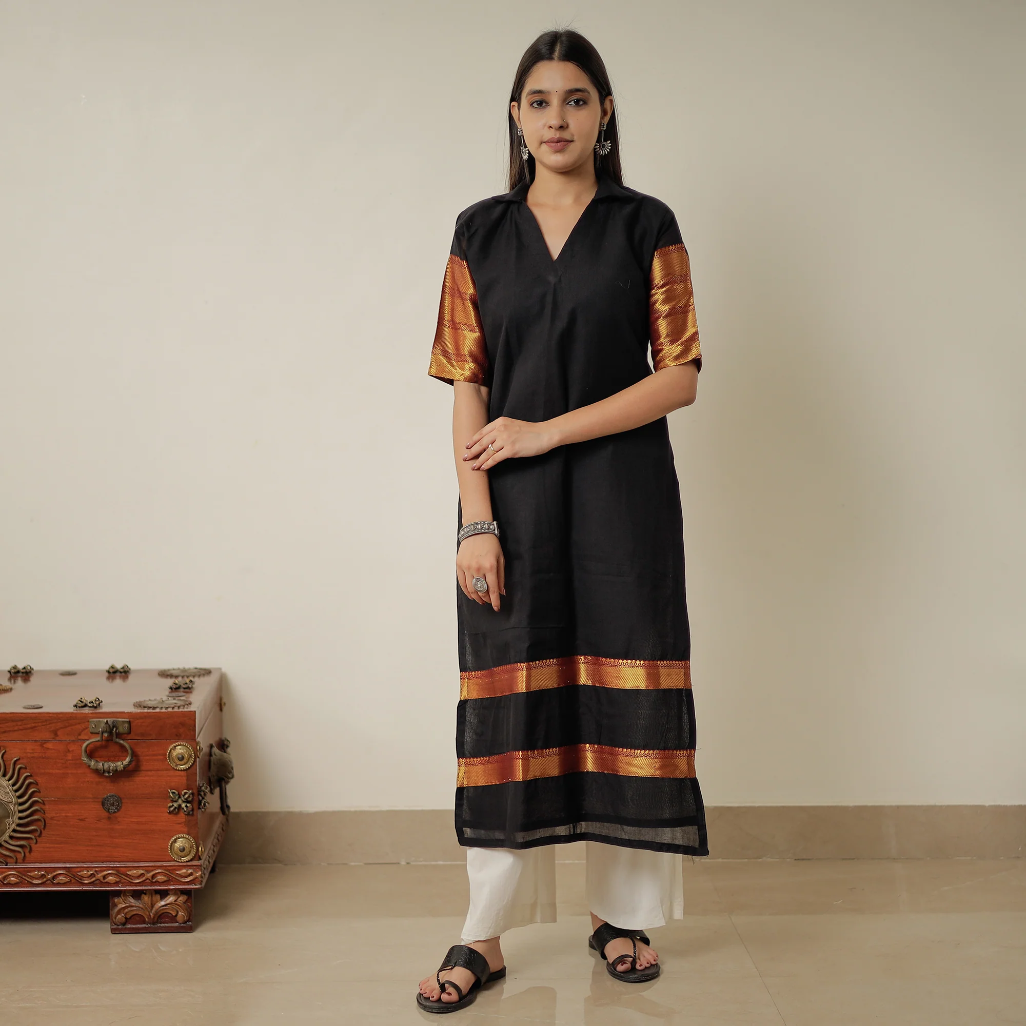 Black - Dharwad Mercerised Cotton Straight Kurta 01 - Image 2