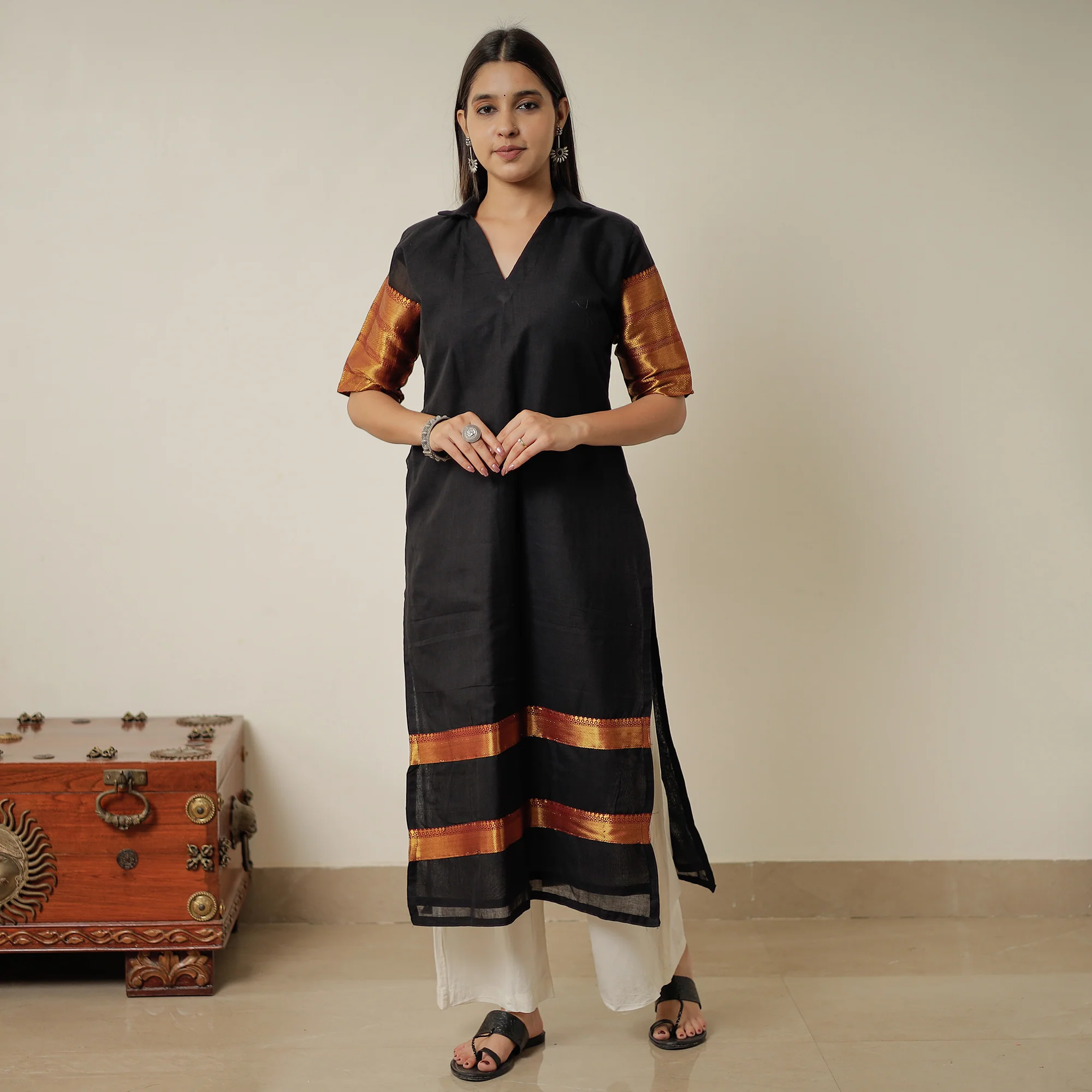 Black - Dharwad Mercerised Cotton Straight Kurta 01 - Image 3