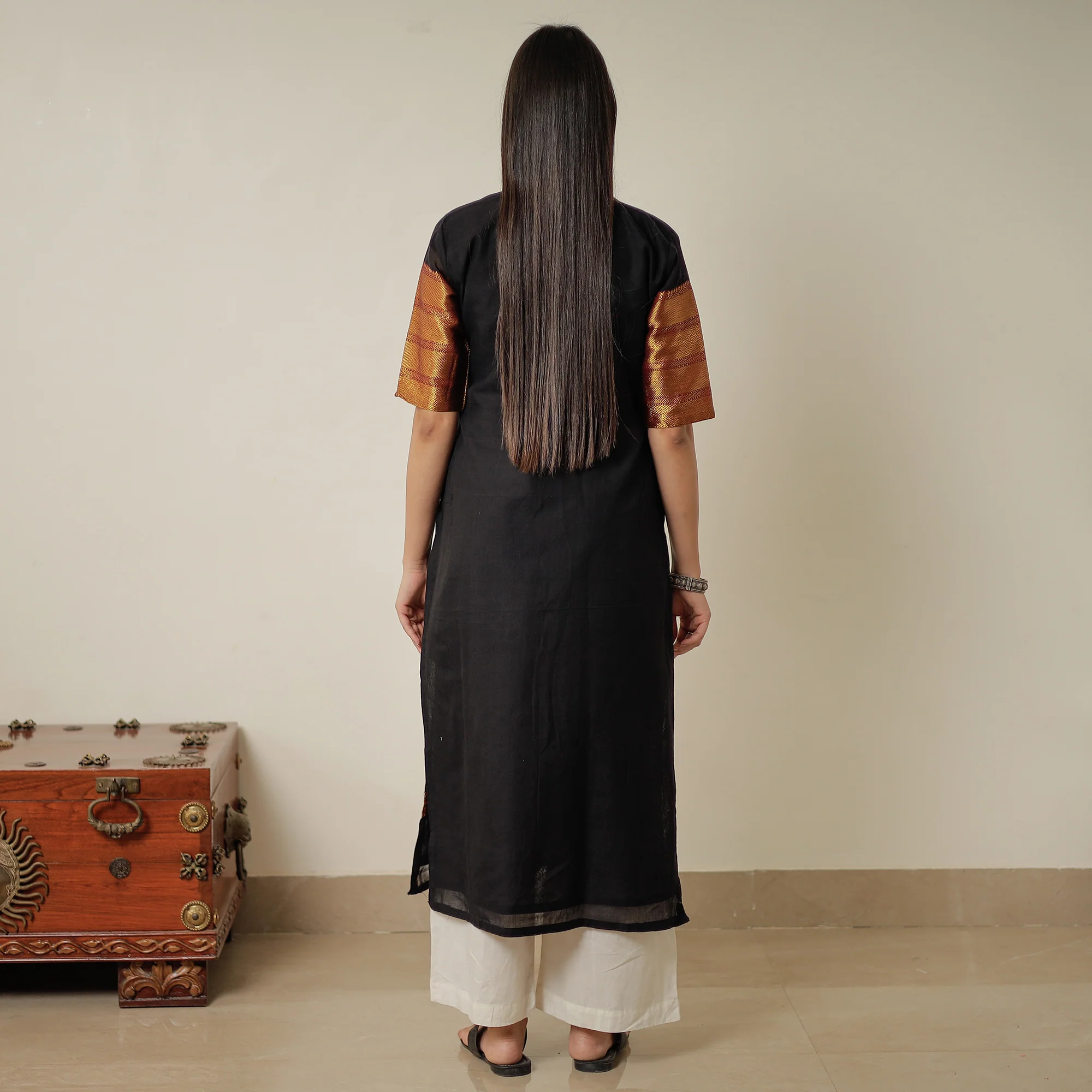 Black - Dharwad Mercerised Cotton Straight Kurta 01 - Image 7