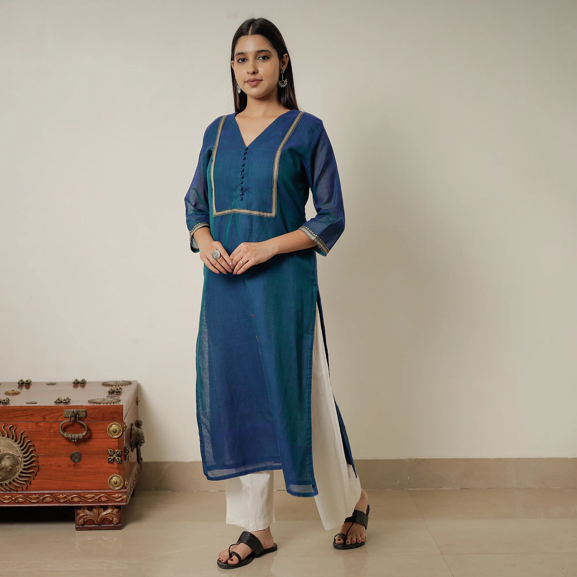 Blue - Dharwad Mercerised Cotton Straight Kurta 22 - Image 2