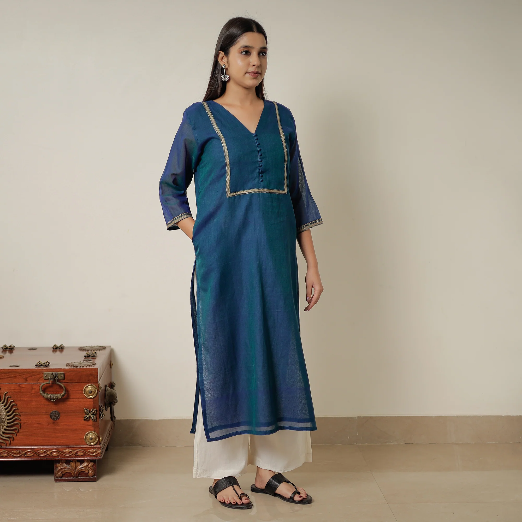Blue - Dharwad Mercerised Cotton Straight Kurta 22 - Image 3