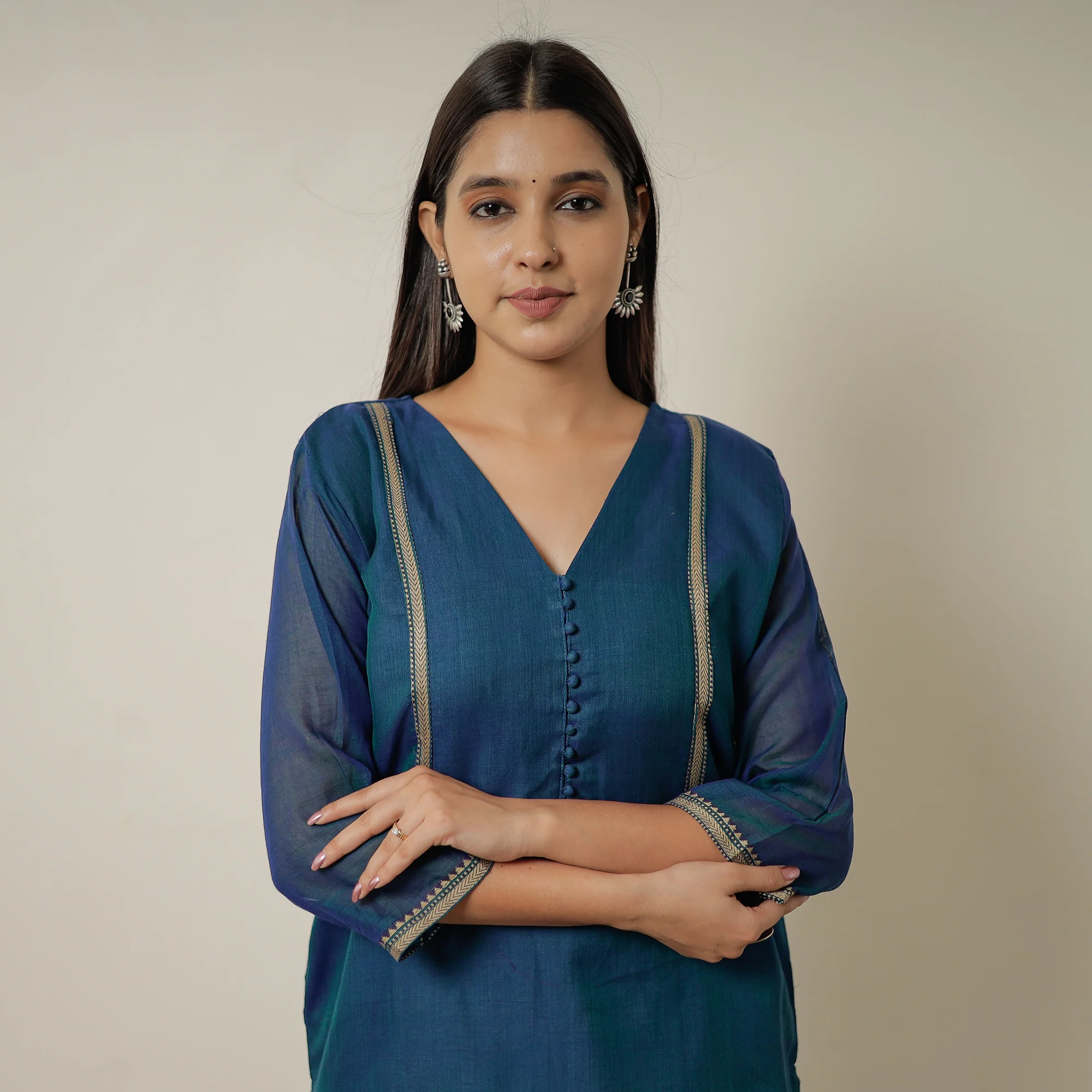 Blue - Dharwad Mercerised Cotton Straight Kurta 22 - Image 4