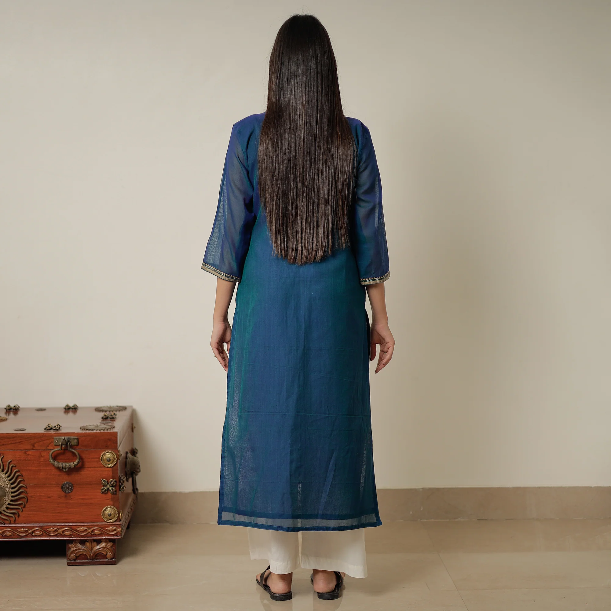 Blue - Dharwad Mercerised Cotton Straight Kurta 22 - Image 7