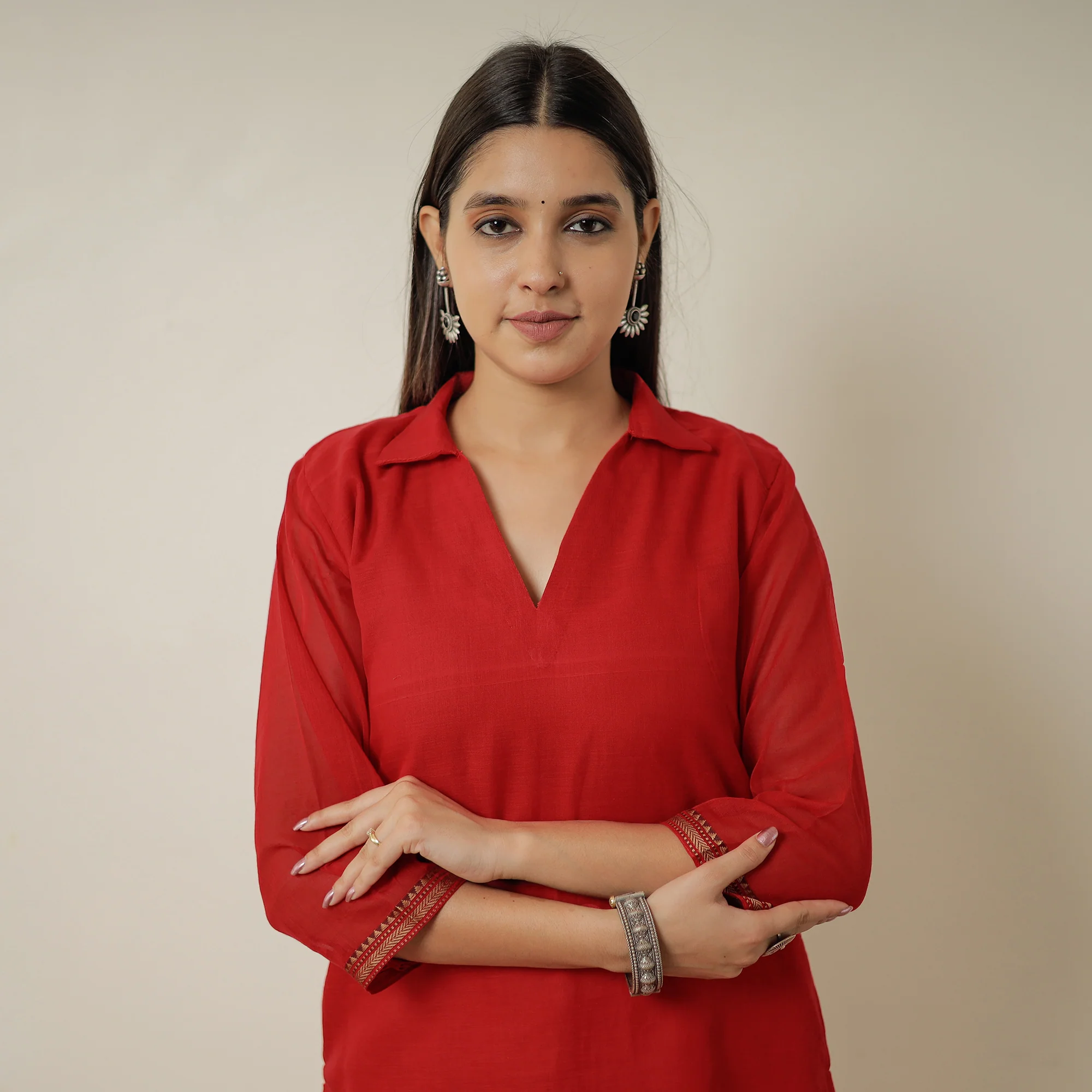 Red - Dharwad Mercerised Cotton Straight Kurta 05 - Image 4