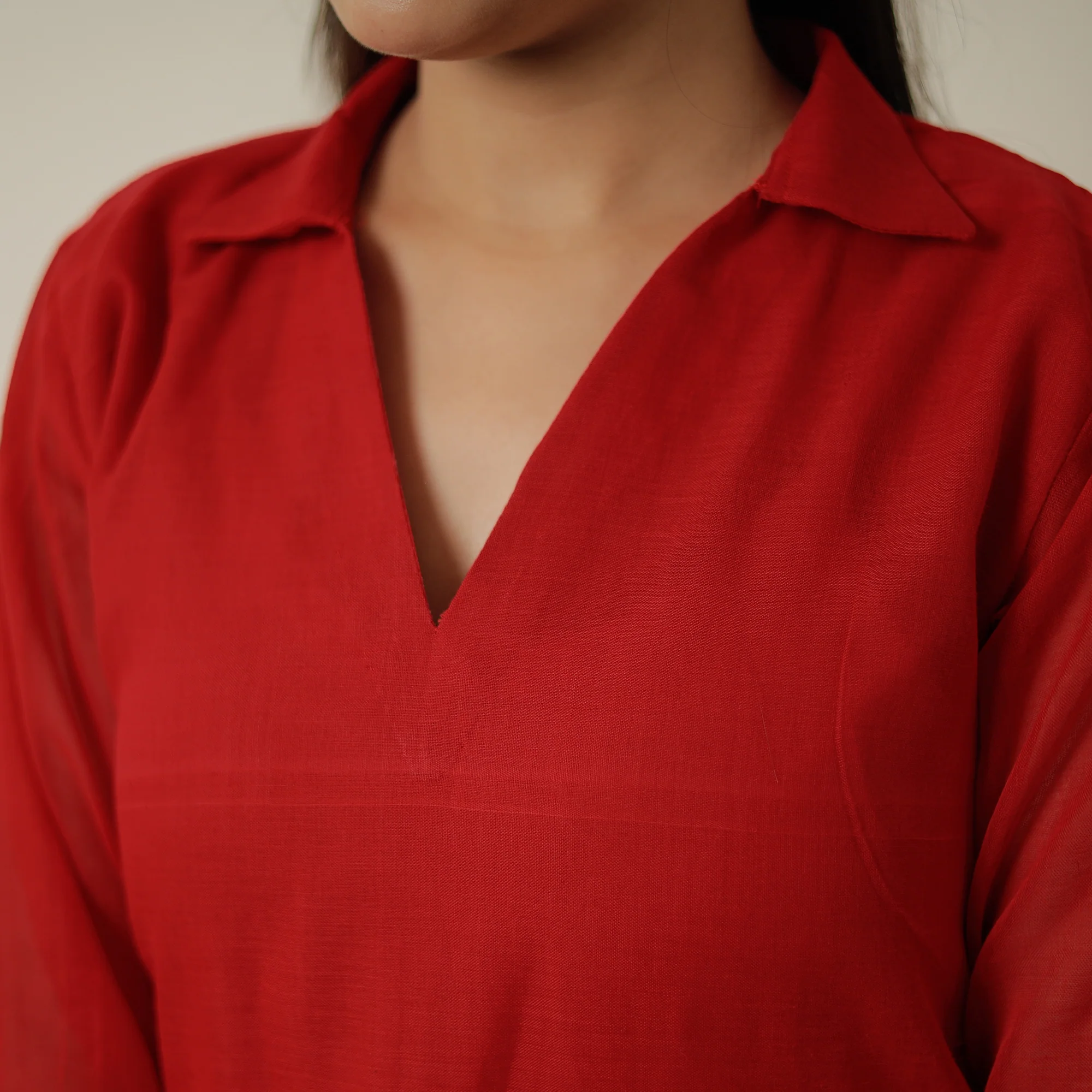 Red - Dharwad Mercerised Cotton Straight Kurta 05 - Image 5
