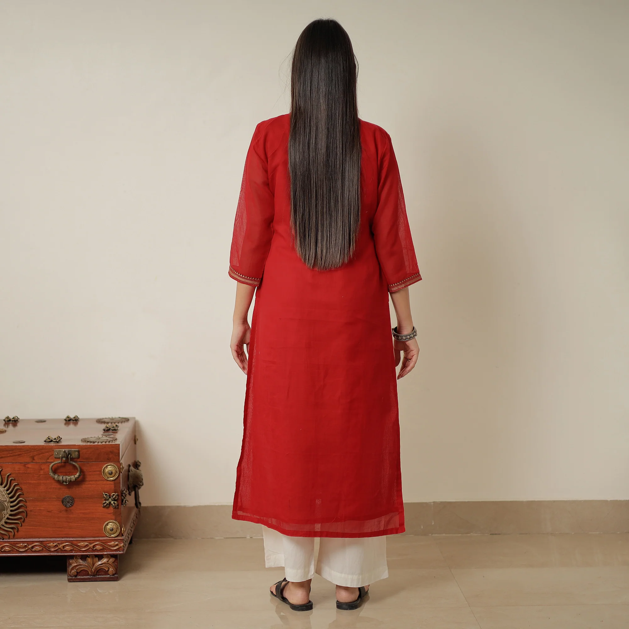 Red - Dharwad Mercerised Cotton Straight Kurta 05 - Image 7
