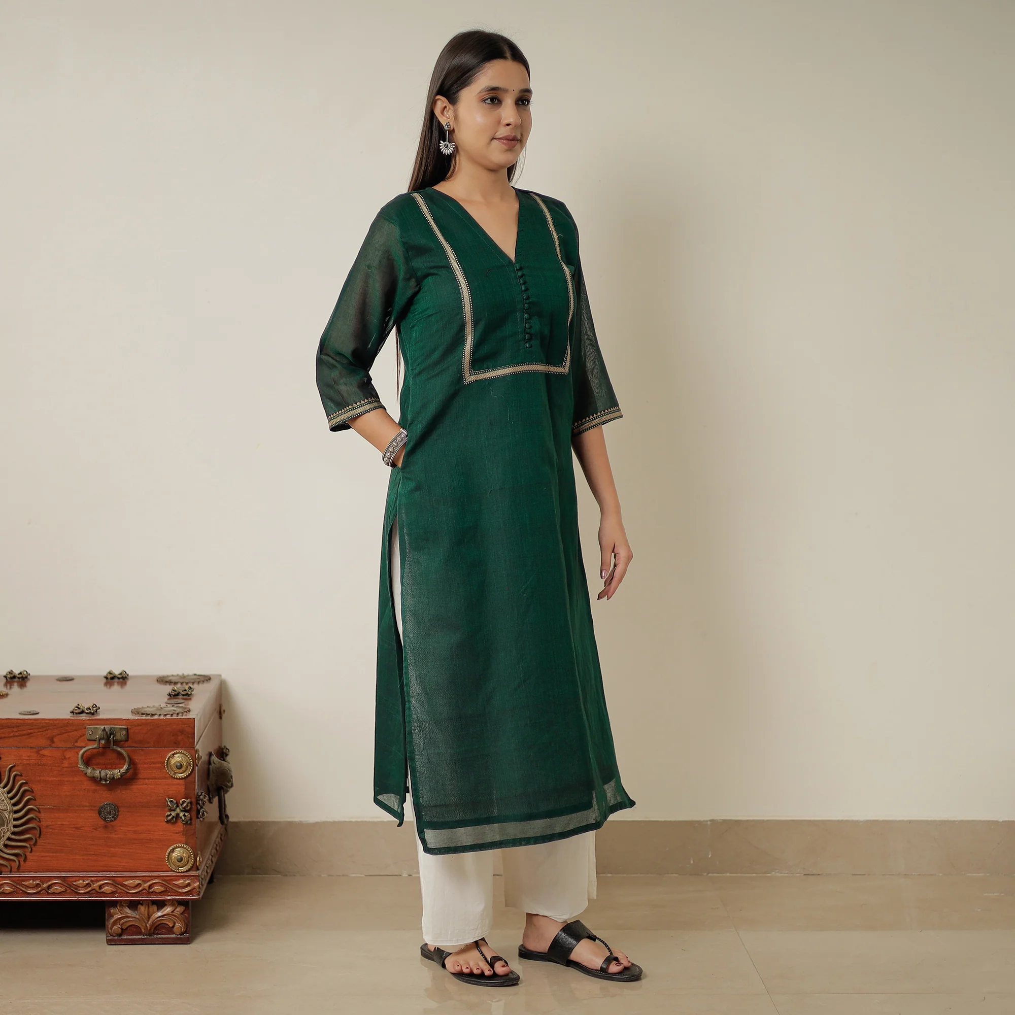 Green - Dharwad Mercerised Cotton Straight Kurta 10