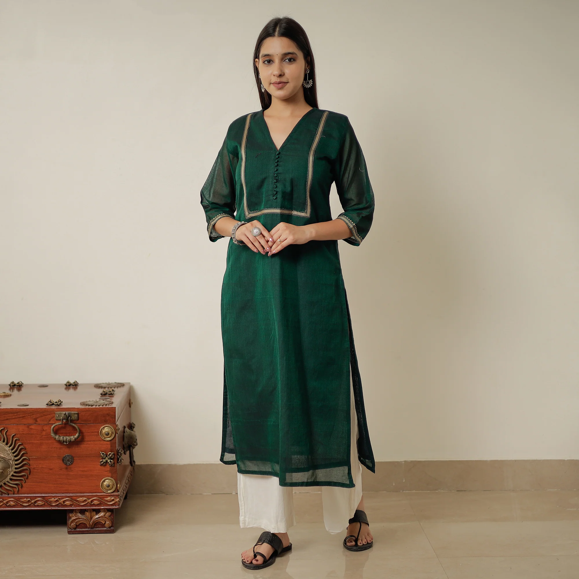 Green - Dharwad Mercerised Cotton Straight Kurta 10 - Image 2