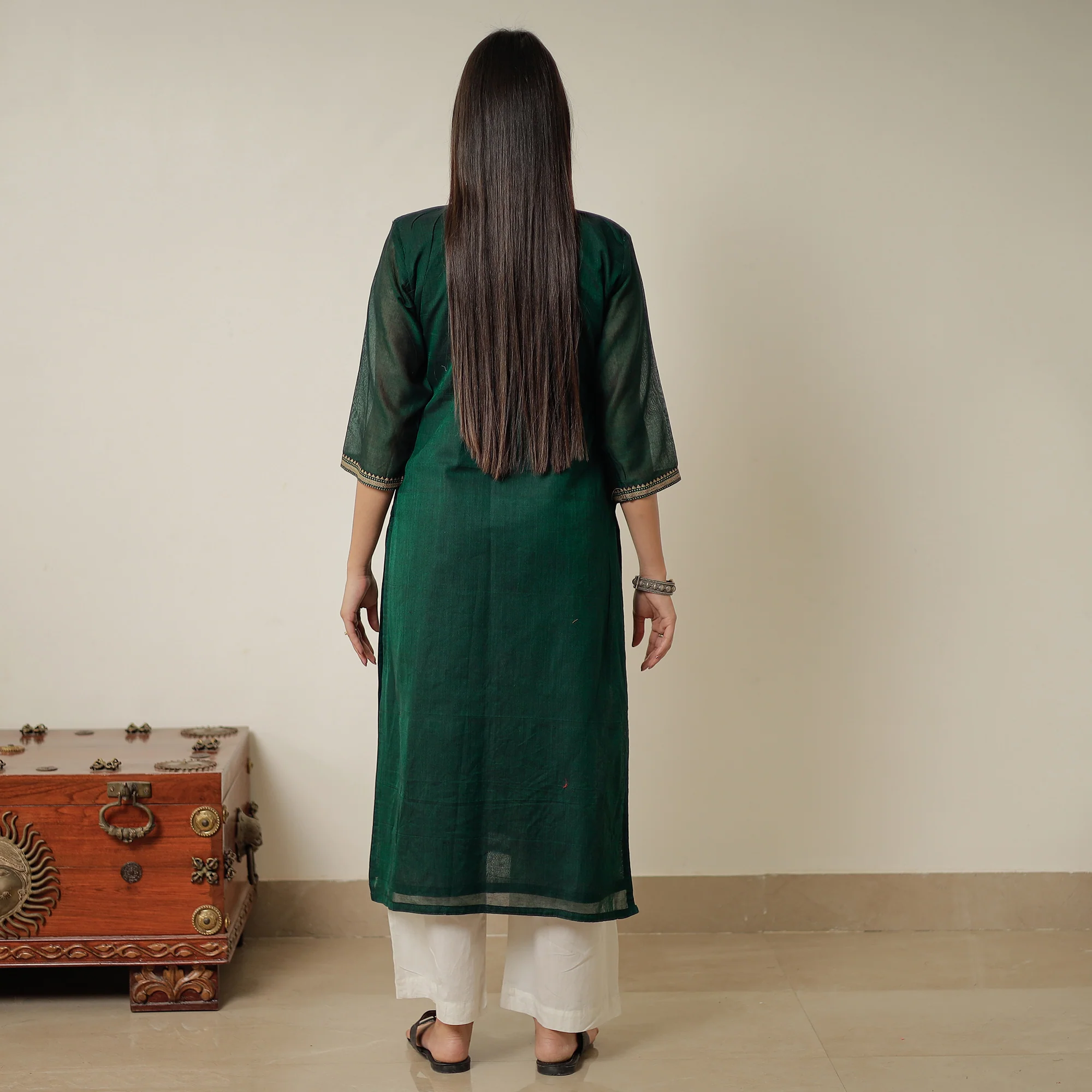 Green - Dharwad Mercerised Cotton Straight Kurta 10 - Image 7