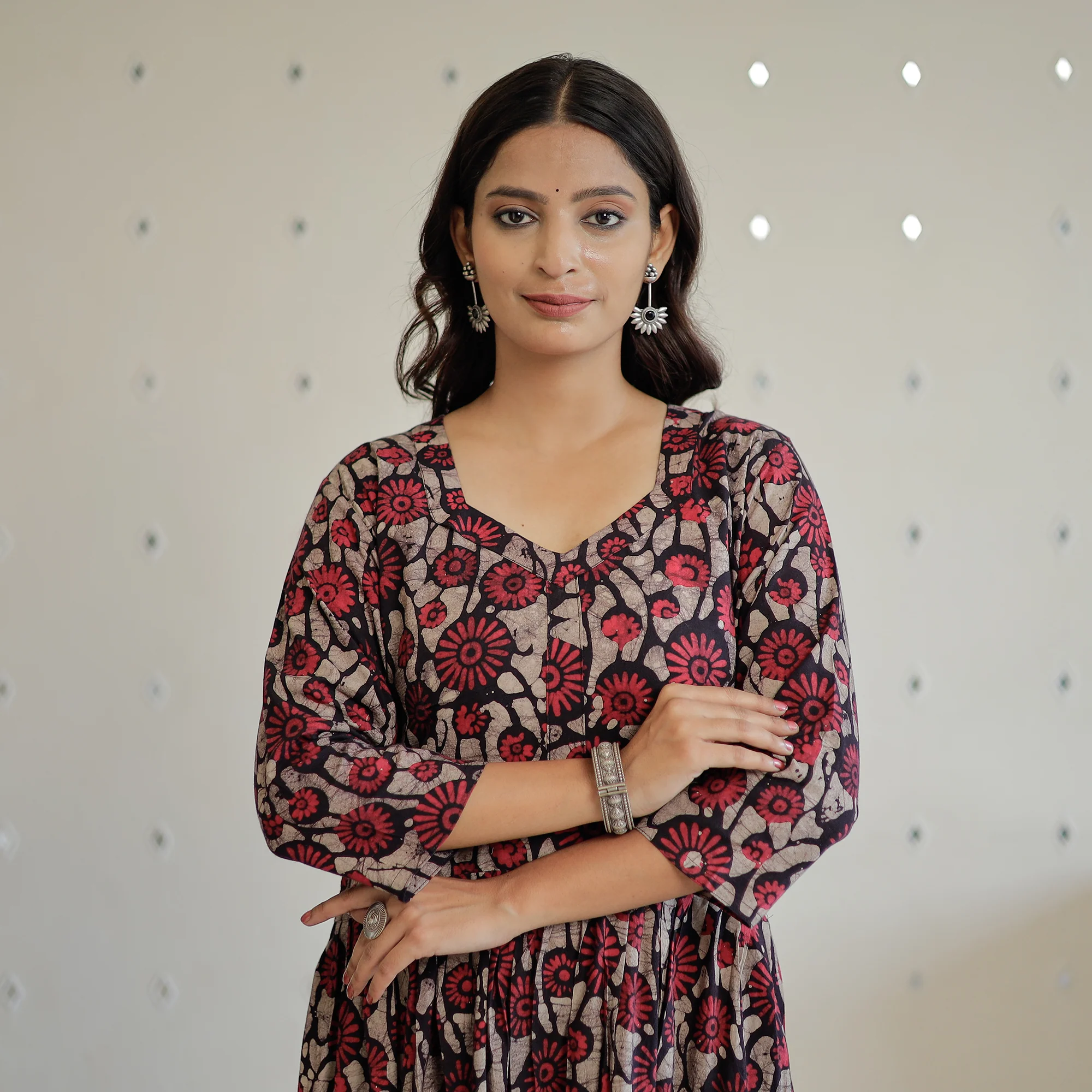 Multicolor - Hand Batik Printed Cotton Flared Dress 01