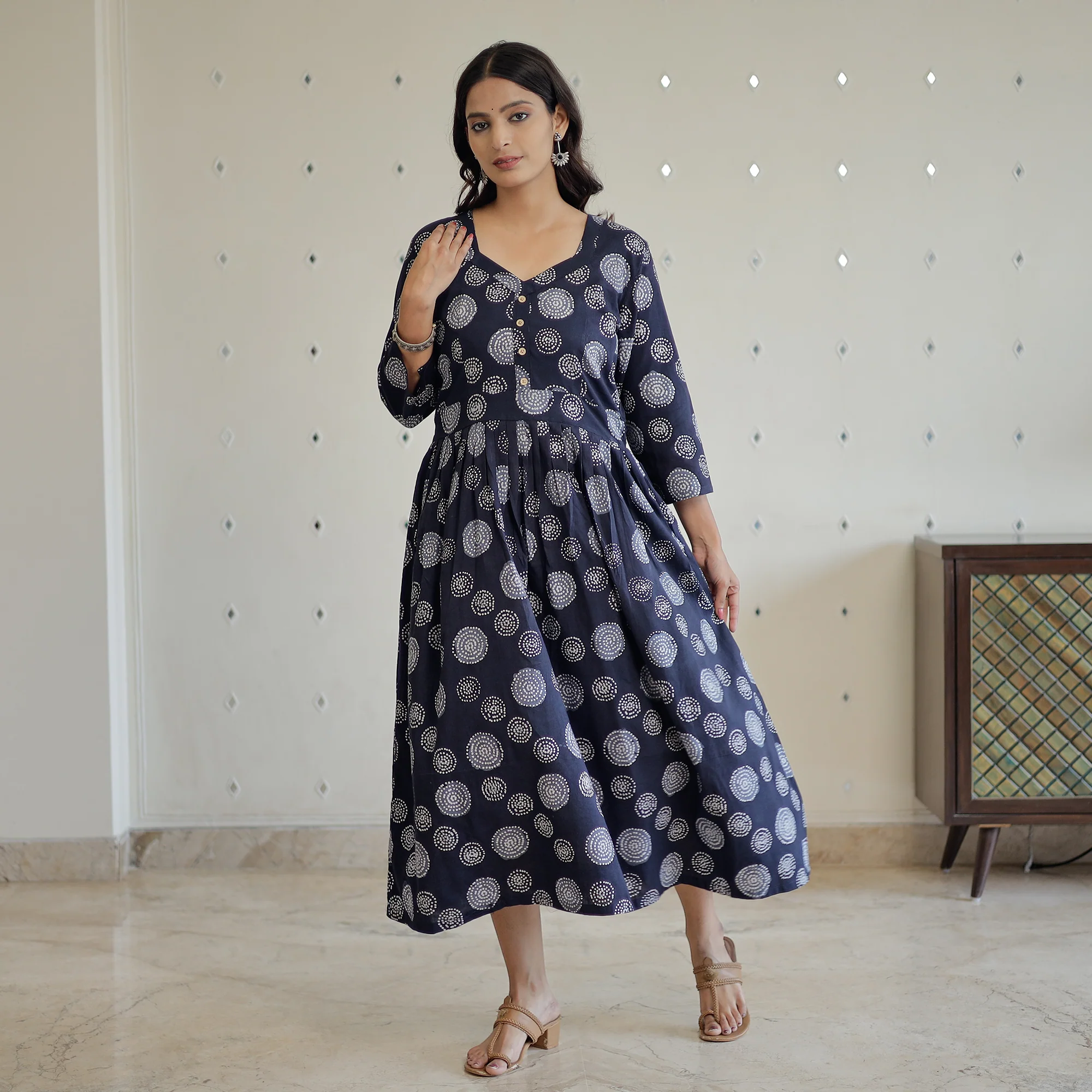 Black - Hand Batik Printed Cotton Flared Dress 03 - Image 4
