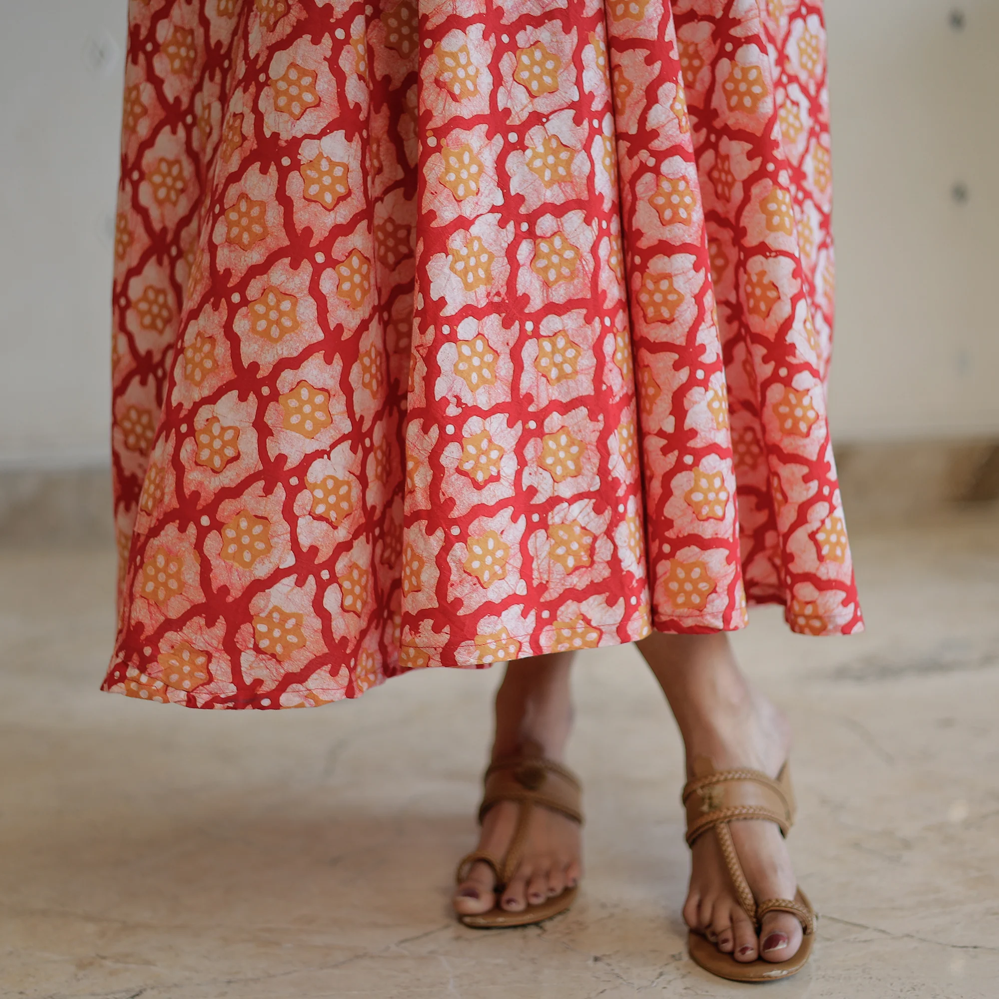 Pink - Hand Batik Printed Cotton Flared Dress 07 - Image 7