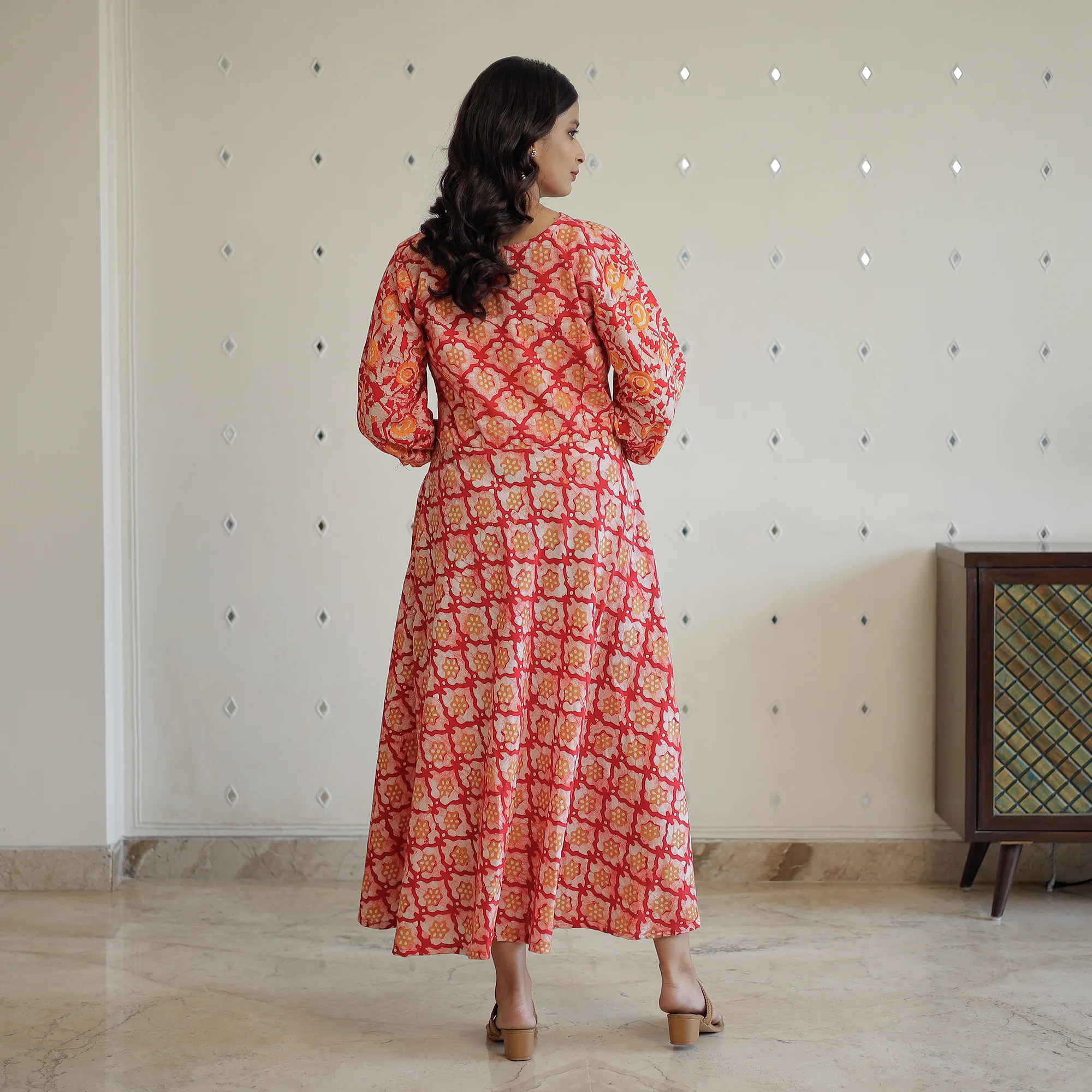 Pink - Hand Batik Printed Cotton Flared Dress 07 - Image 8