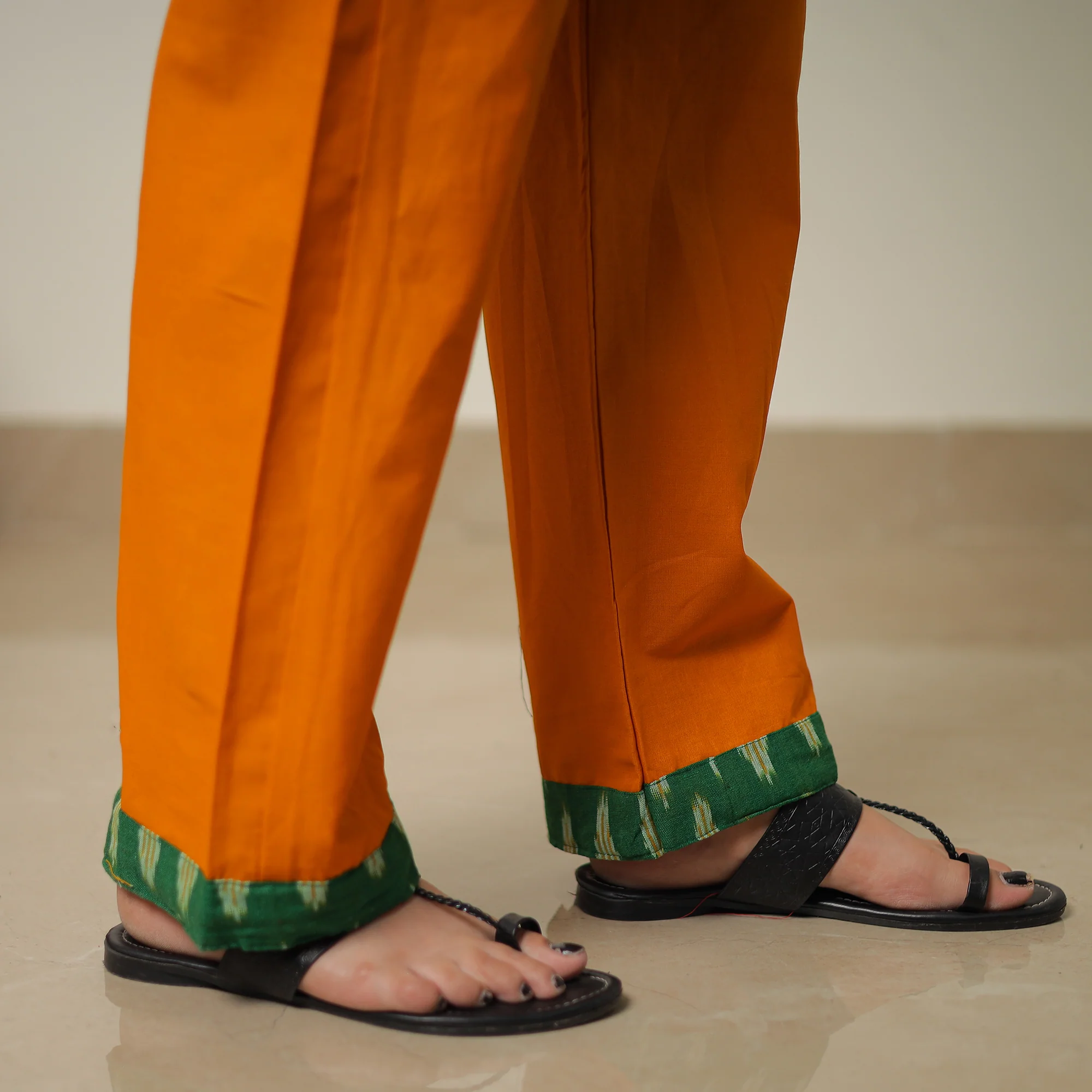 Green - Pochampally Ikat Weave Cotton Kurta with Palazzo & Dupatta Set 13 - Image 7