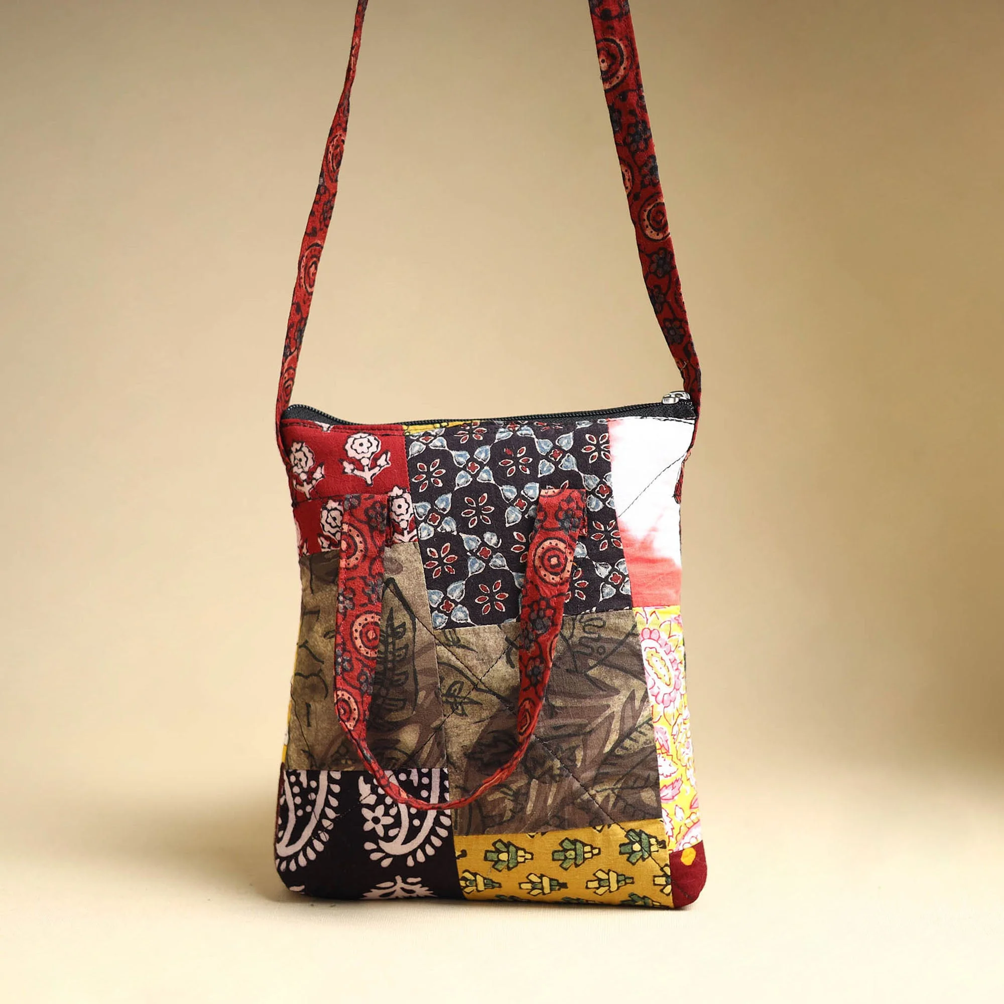 Multicolor - Handmade Quilted Cotton Patchwork Sling Bag 56