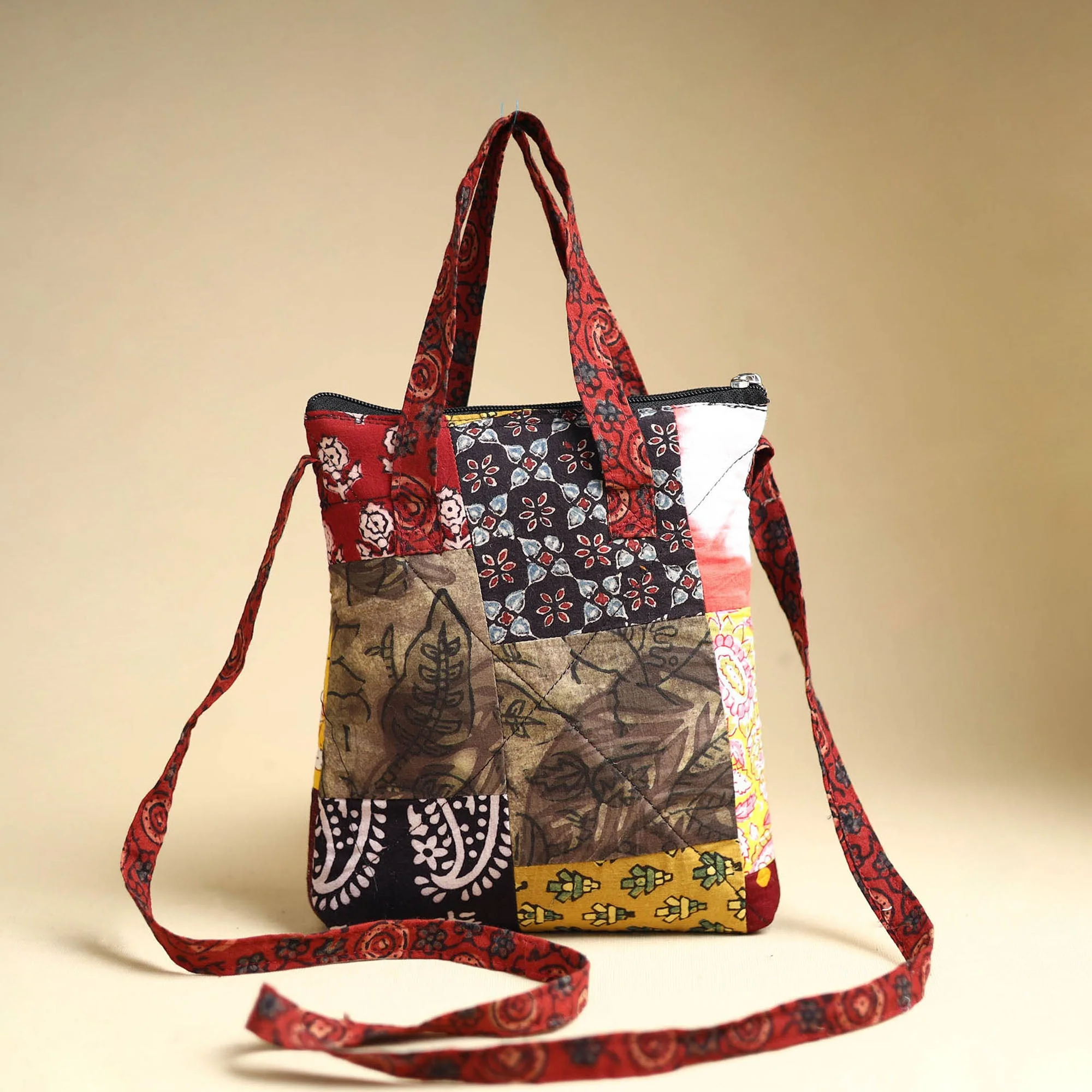 Multicolor - Handmade Quilted Cotton Patchwork Sling Bag 56 - Image 2
