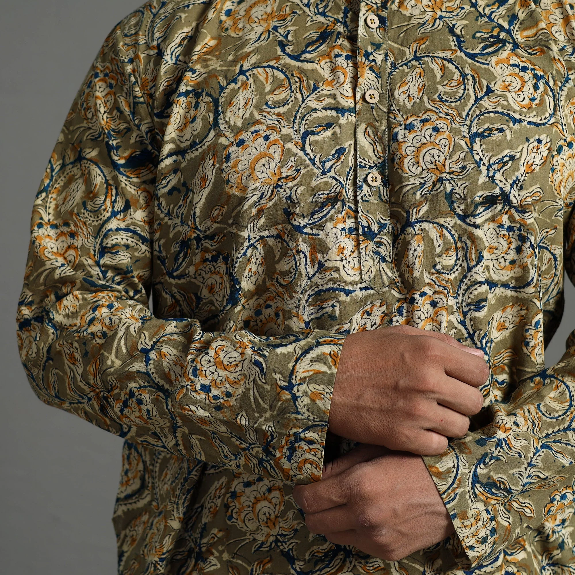 Kalamkari Block Printed Cotton Men Long Kurta 08 - Image 7