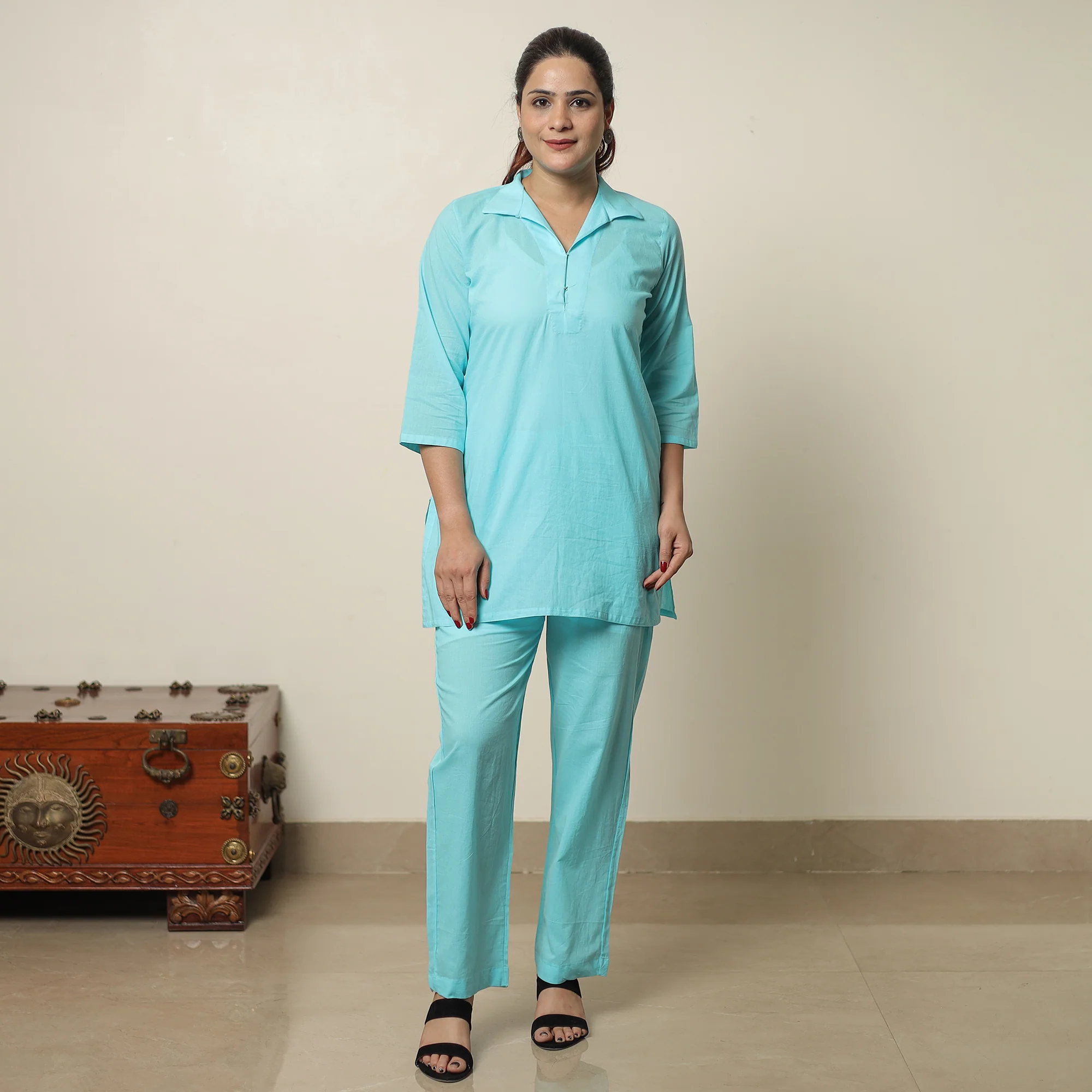 Blue - Plain Dyed Cotton Co-Ord Set 15