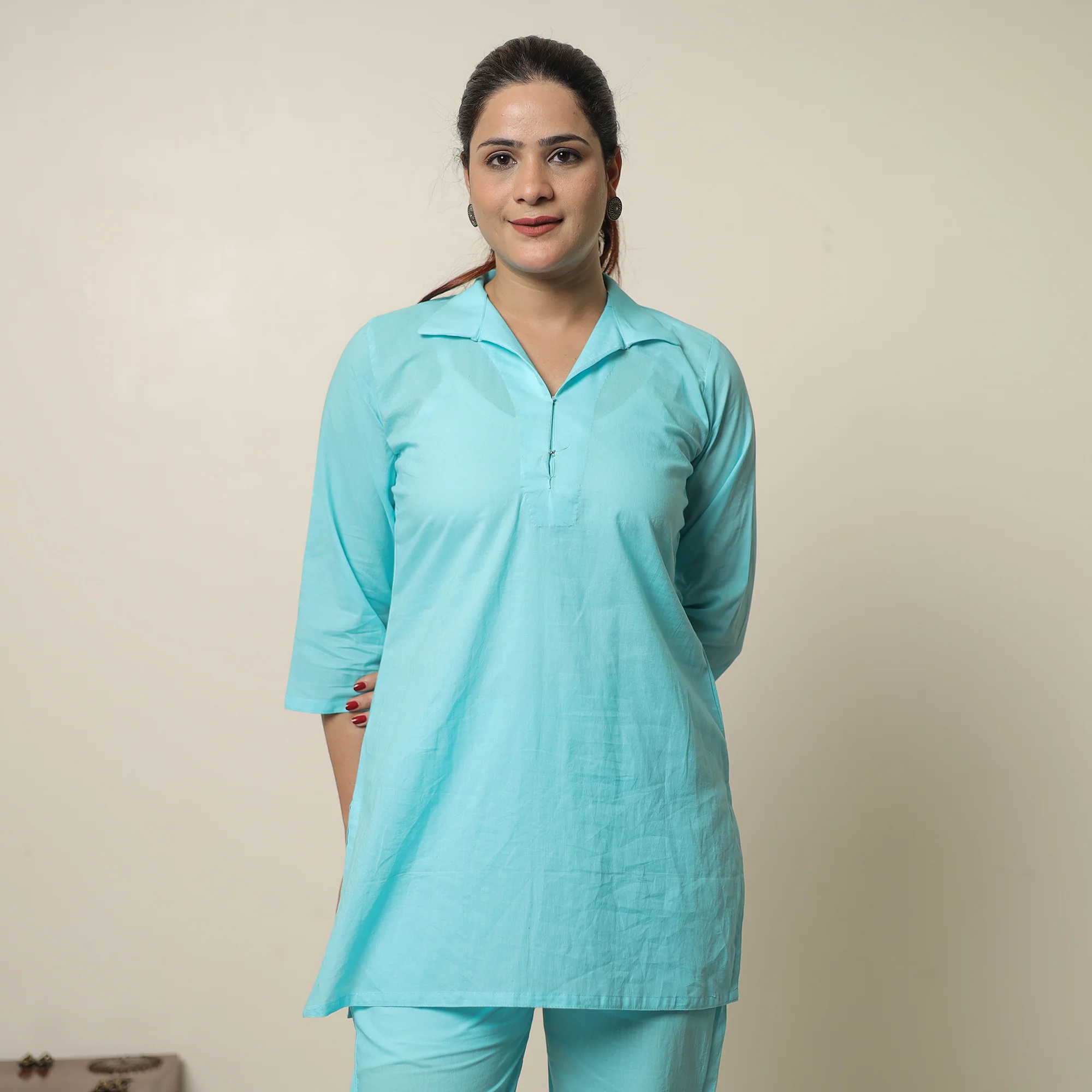 Blue - Plain Dyed Cotton Co-Ord Set 15 - Image 4