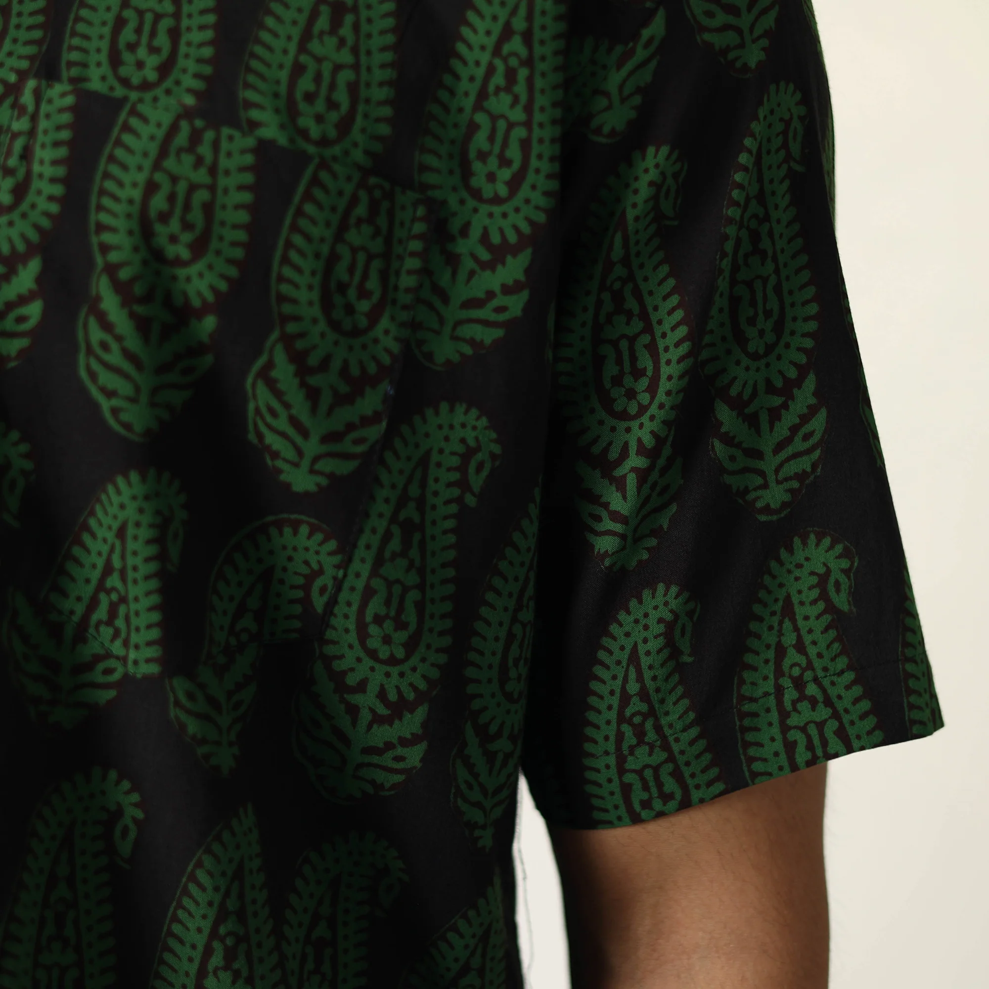 Green - Bagh Hand Block Printed Cotton Men Half Sleeve Shirt 04 - Image 5
