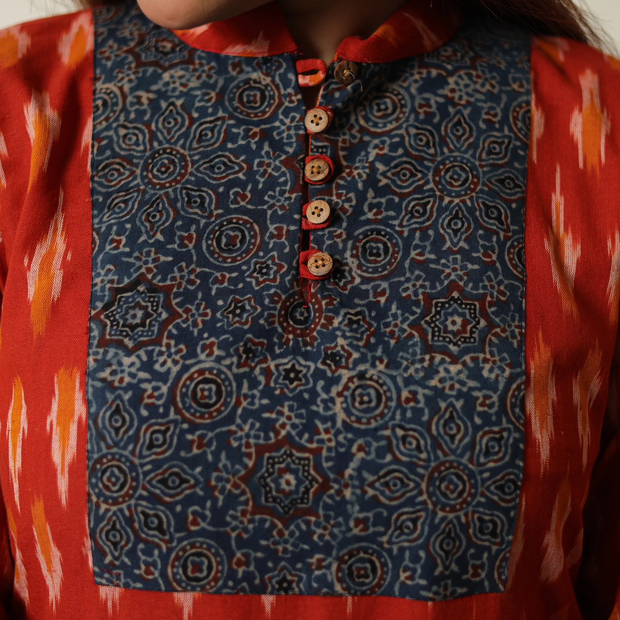 Red - Pochampally Ikat Weave Cotton Kurta with Palazzo & Dupatta Set 03 - Image 5