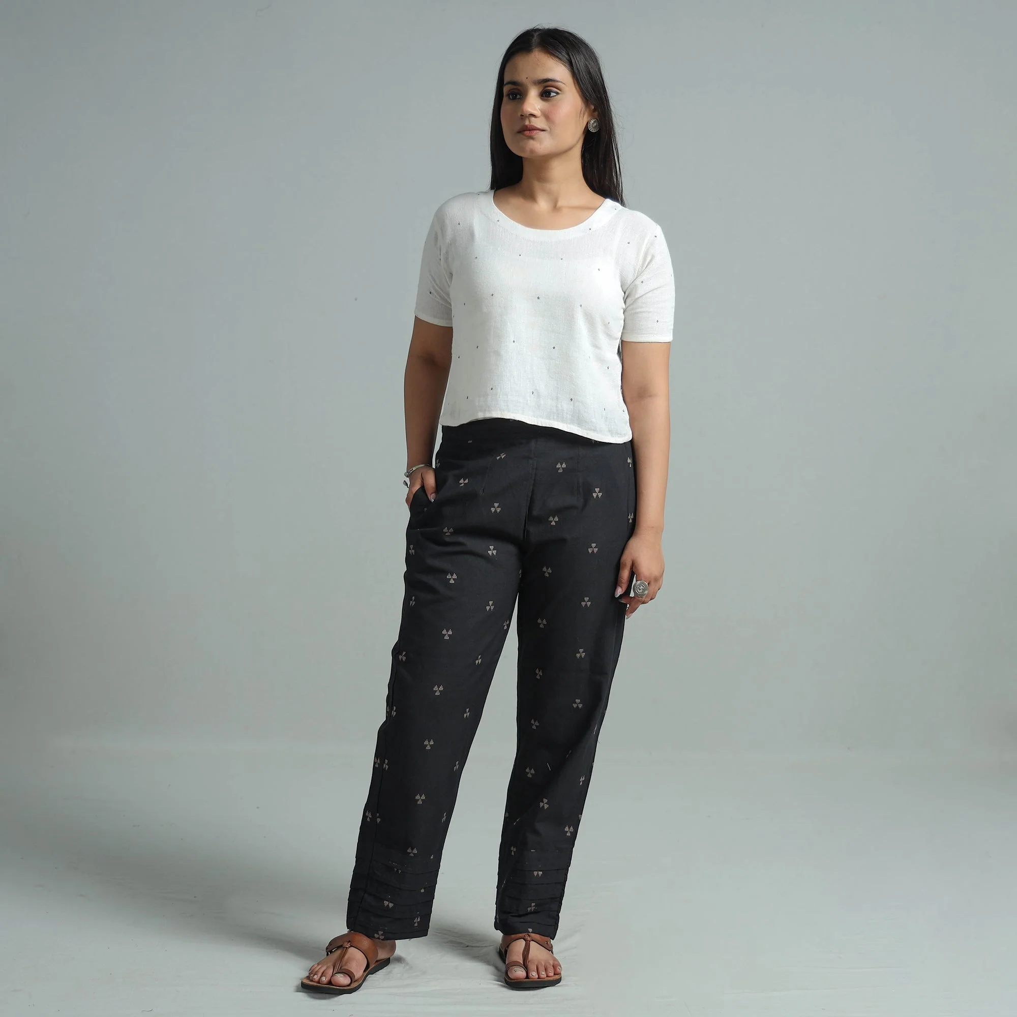 Black - Jacquard Weave Cotton Elasticated Pant 01 - Image 2