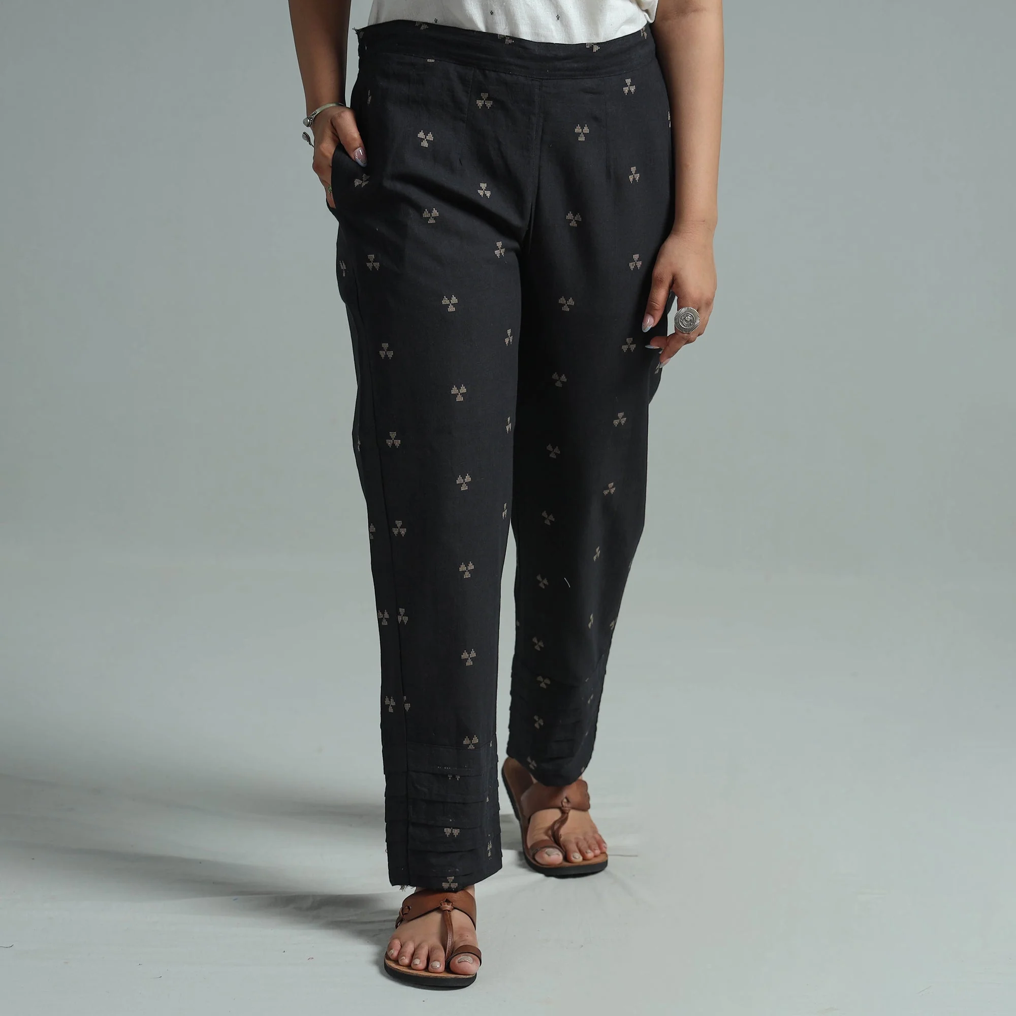 Black - Jacquard Weave Cotton Elasticated Pant 01 - Image 3