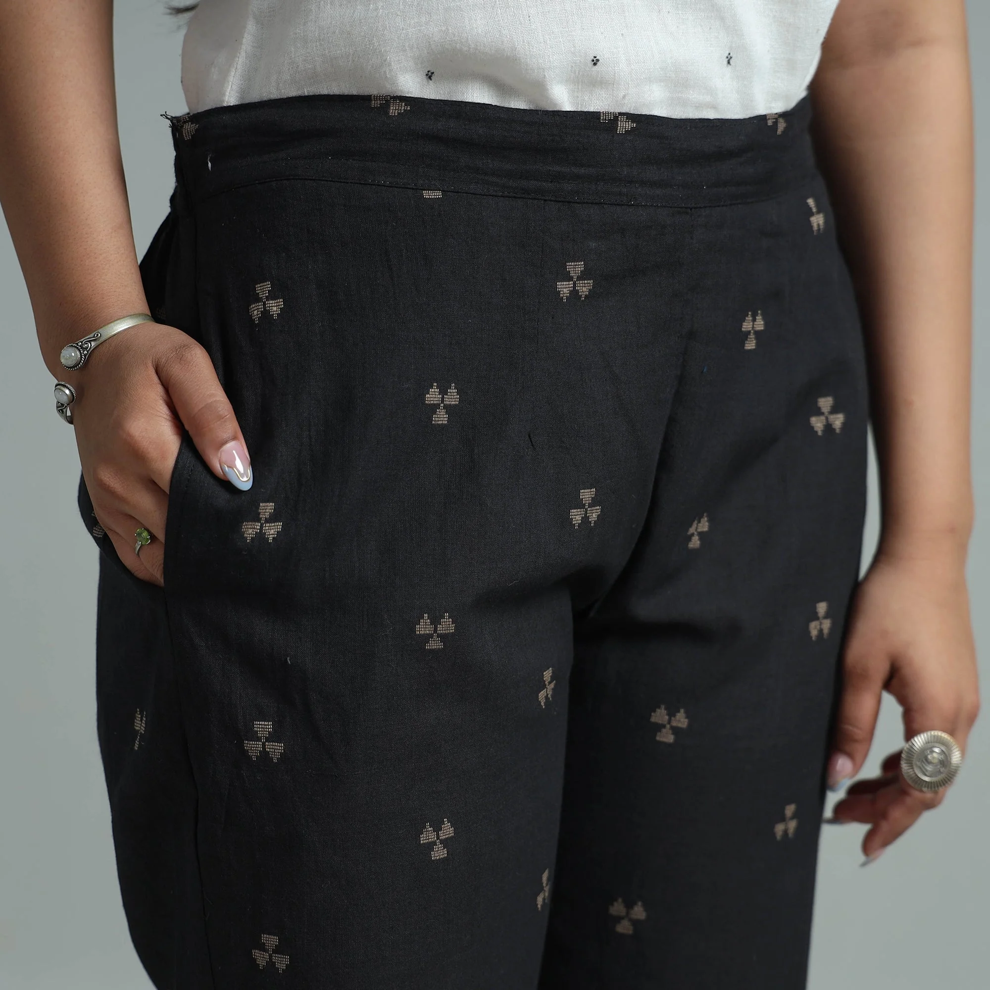 Black - Jacquard Weave Cotton Elasticated Pant 01 - Image 4