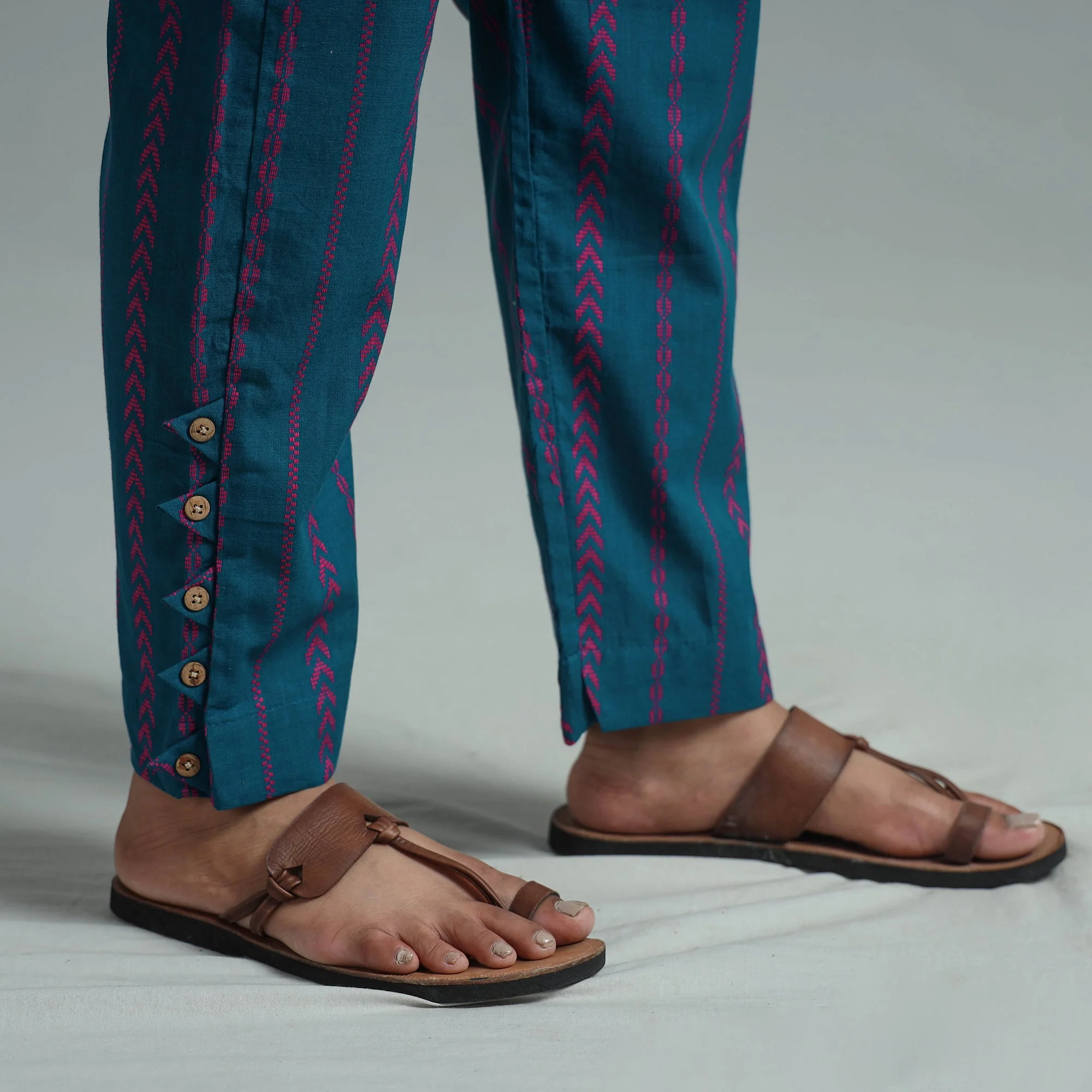 Blue - Jacquard Weave Cotton Elasticated Pant 02 - Image 5