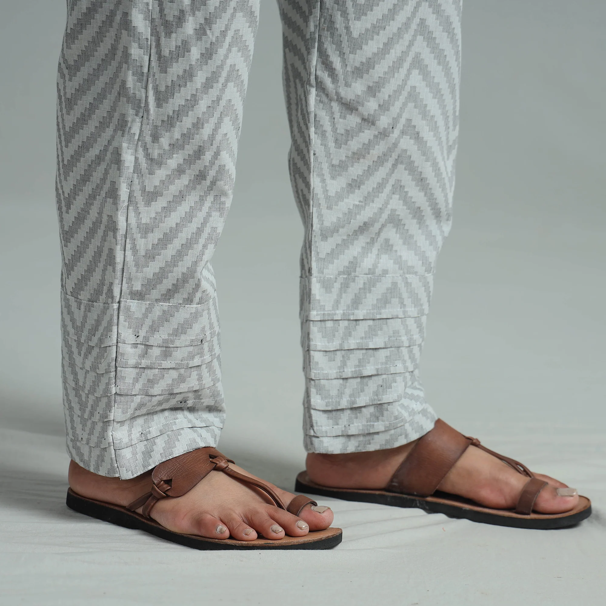Grey - Jacquard Weave Cotton Elasticated Pant 06 - Image 5